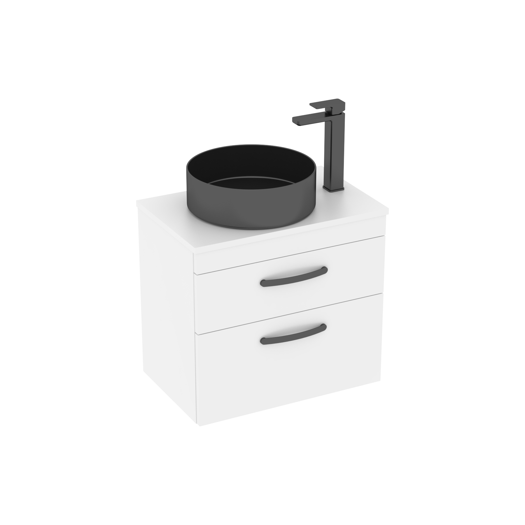 600mm Wall Hung Vanity Unit 2 Drawer Gloss White & Art Round Countertop Basin 