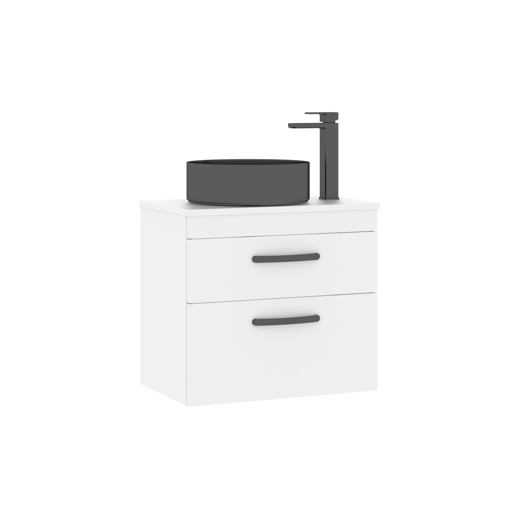 600mm Wall Hung Vanity Unit 2 Drawer Gloss White & Art Round Countertop Basin 