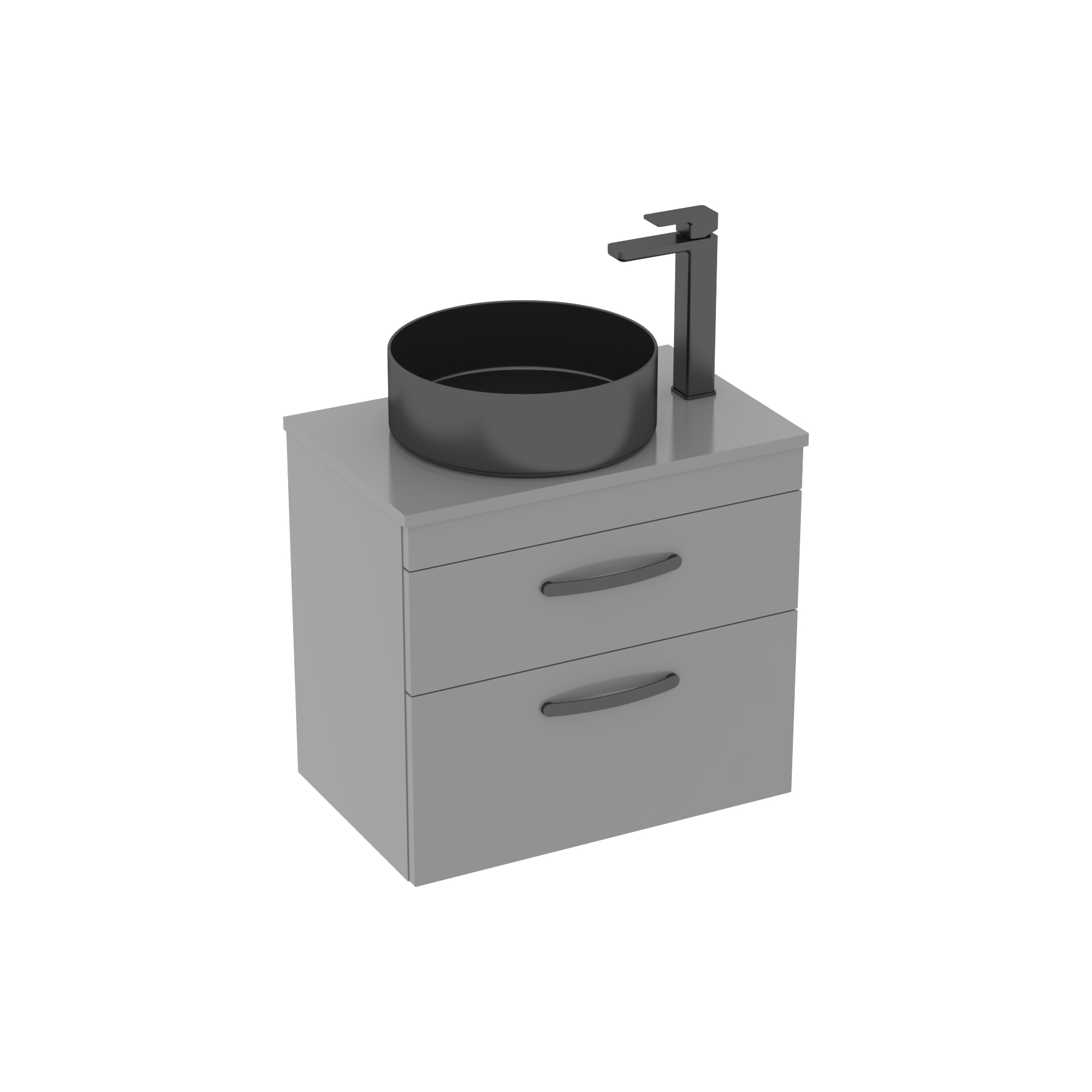 600mm Wall Hung Vanity Unit 2 Drawer Indigo Grey Gloss & Art Round Countertop Basin 