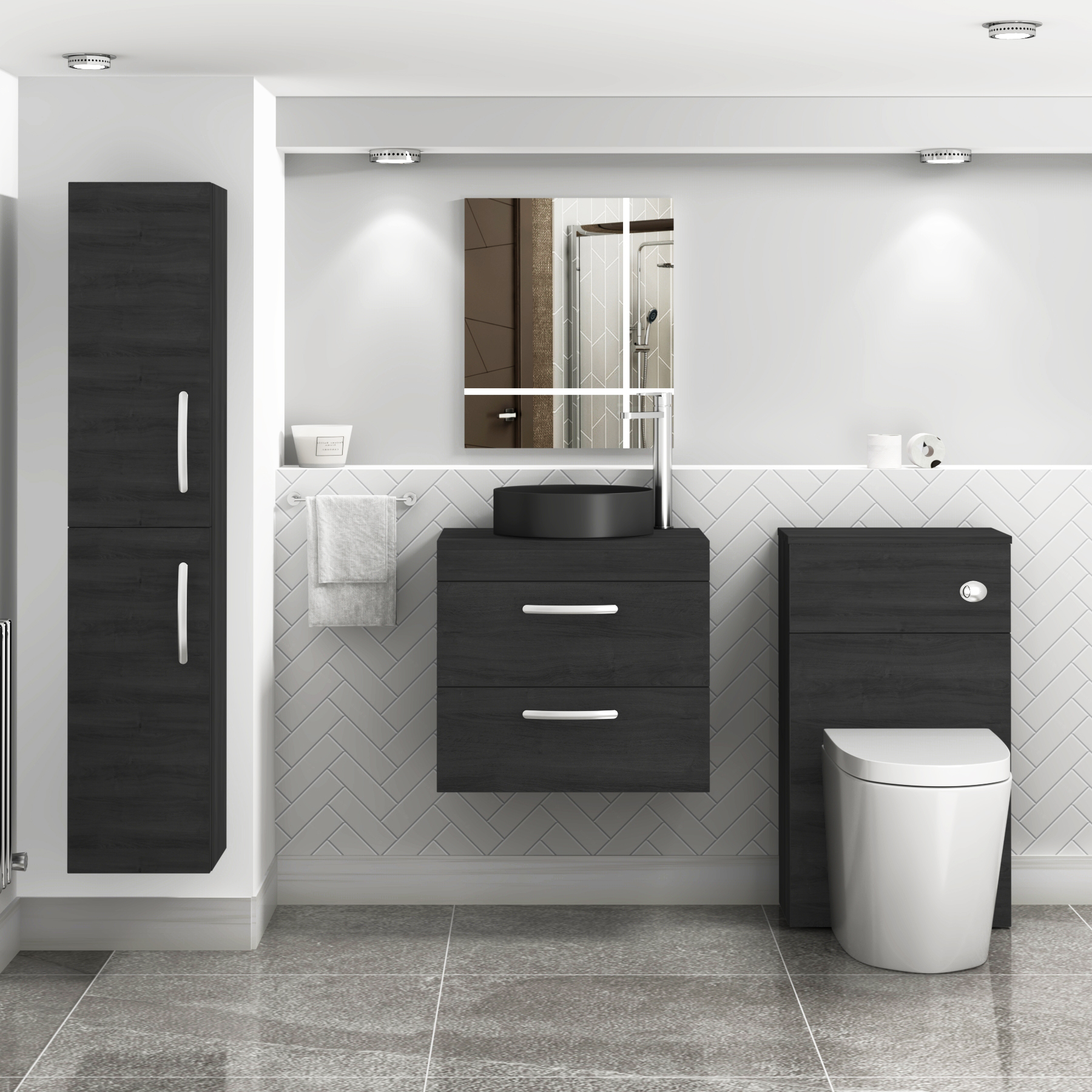 600mm Wall Hung Vanity Unit 2 Drawer Hale Black & optional Countertop Basin 
