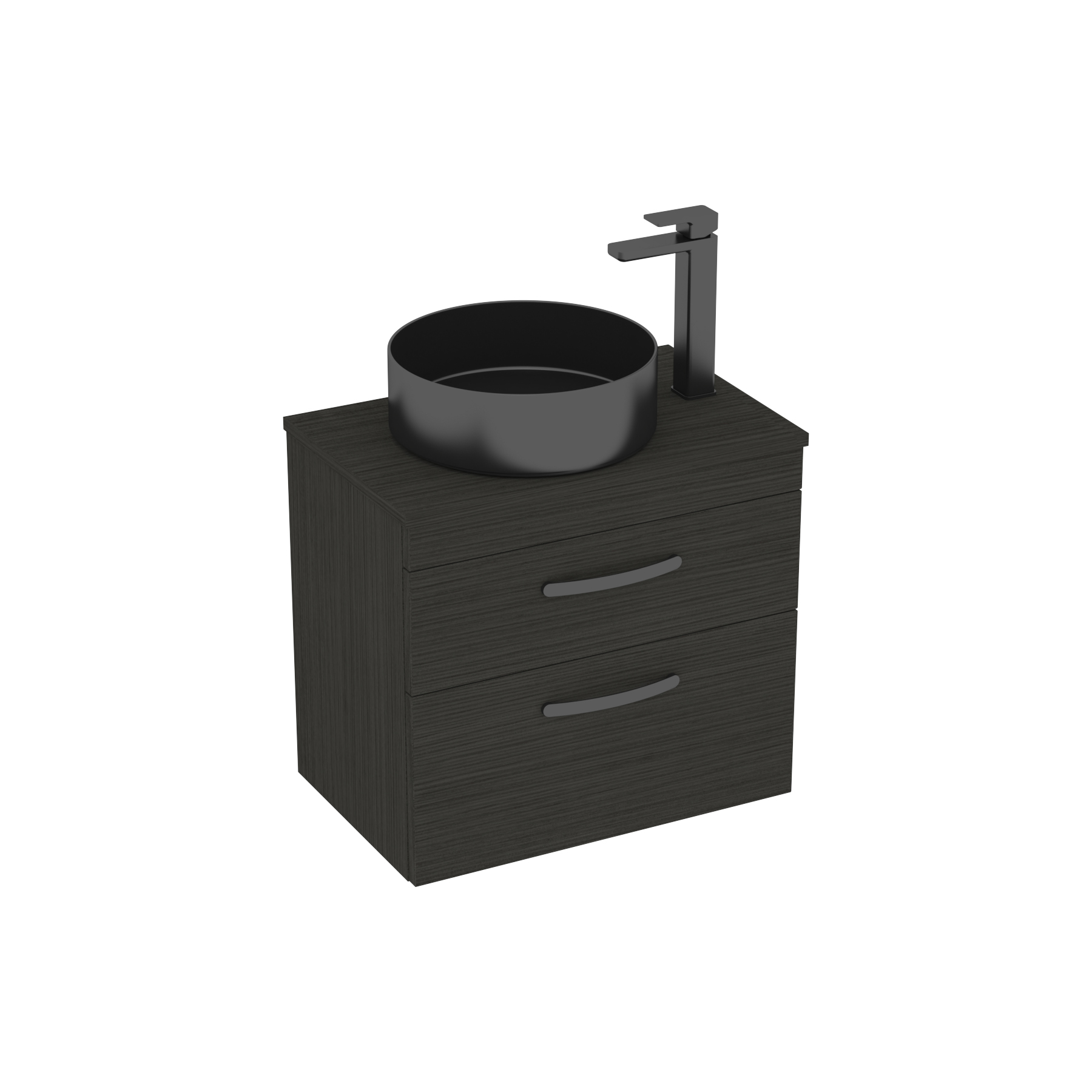 600mm Wall Hung Vanity Unit 2 Drawer Hale Black & Art Round Countertop Basin 