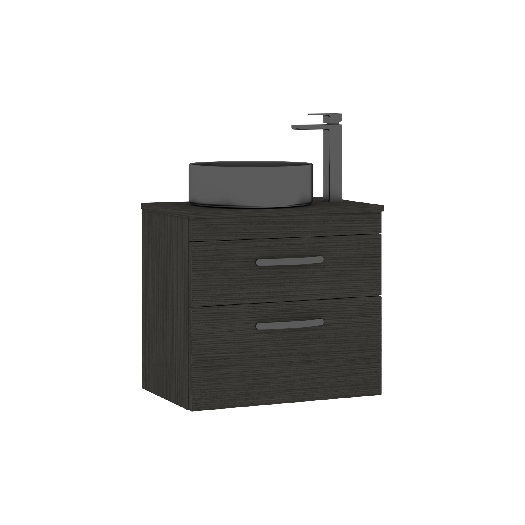 600mm Wall Hung Vanity Unit 2 Drawer Hale Black & Art Round Countertop Basin 