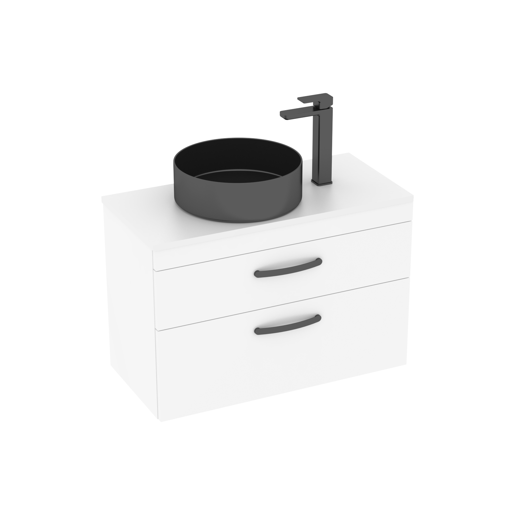 800mm Wall Hung Vanity Unit 2 Drawer Gloss White & Art Round Countertop Basin 