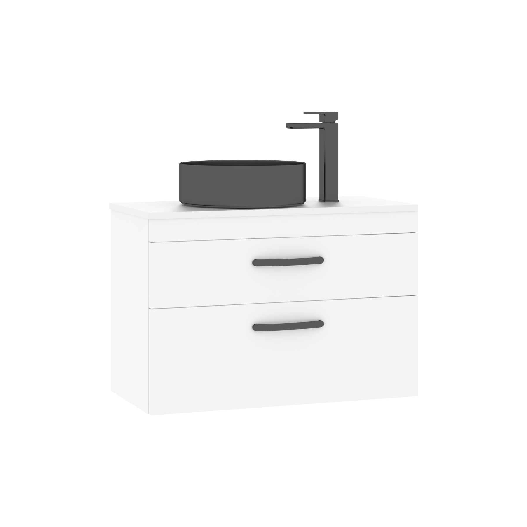 800mm Wall Hung Vanity Unit 2 Drawer Gloss White & Art Round Countertop Basin 