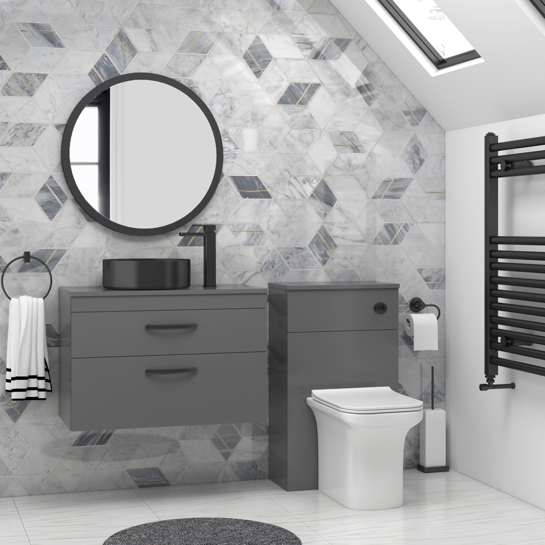 Turin 800mm Wall Hung Vanity Unit 2 Drawer Indigo Grey Gloss & optional Countertop Basin 