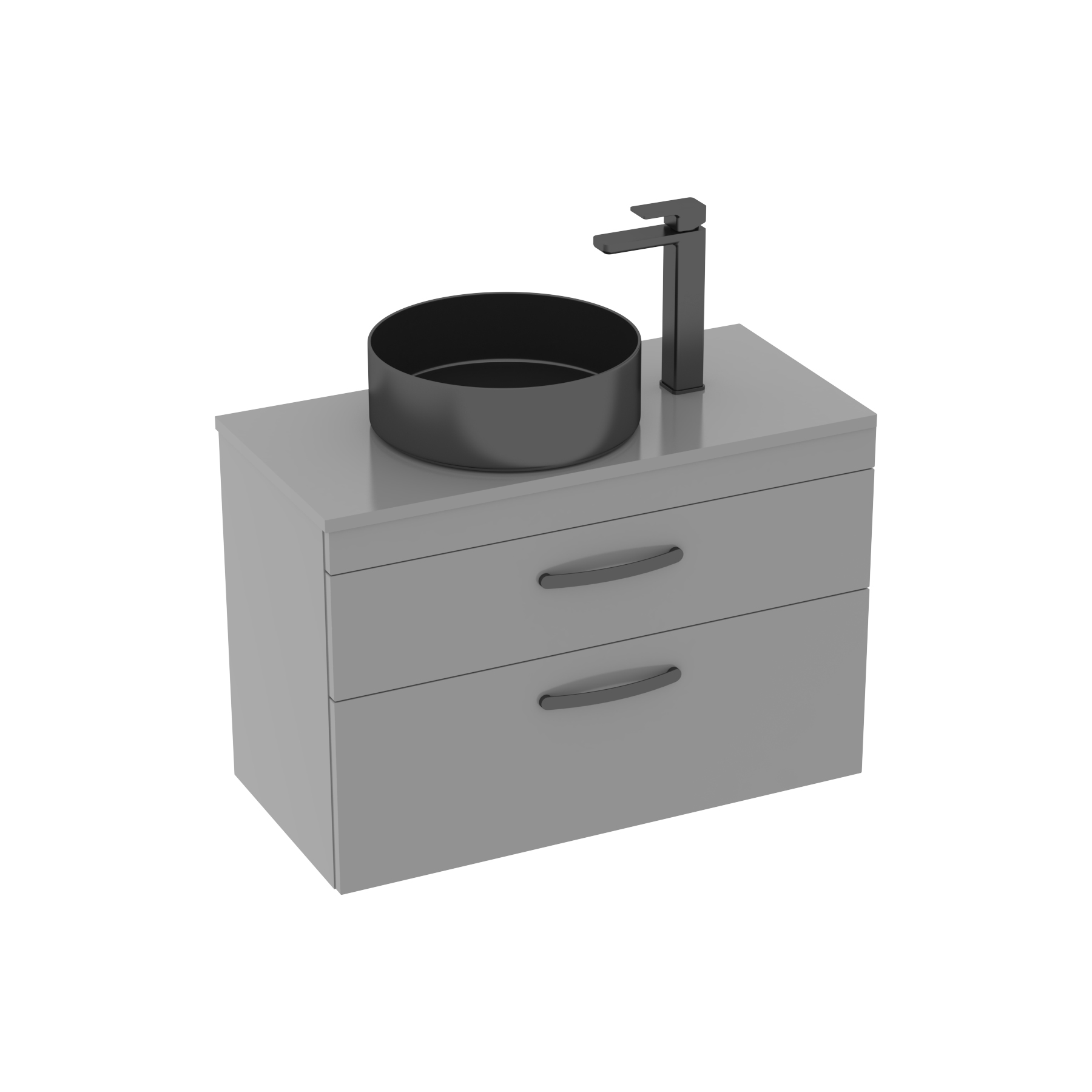 800mm Wall Hung Vanity Unit 2 Drawer Indigo Grey Gloss & Art Round Countertop Basin 