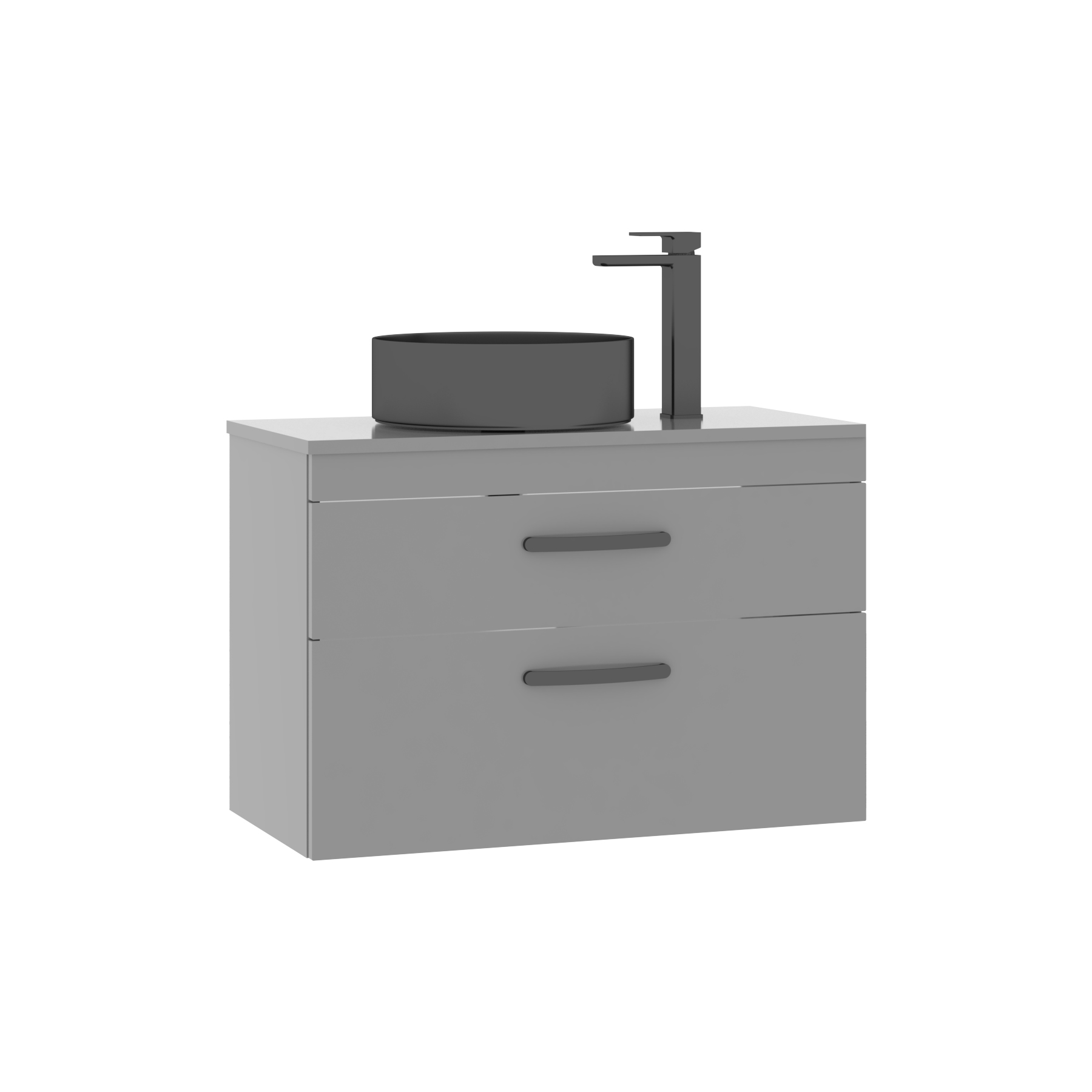 800mm Wall Hung Vanity Unit 2 Drawer Indigo Grey Gloss & Art Round Countertop Basin 