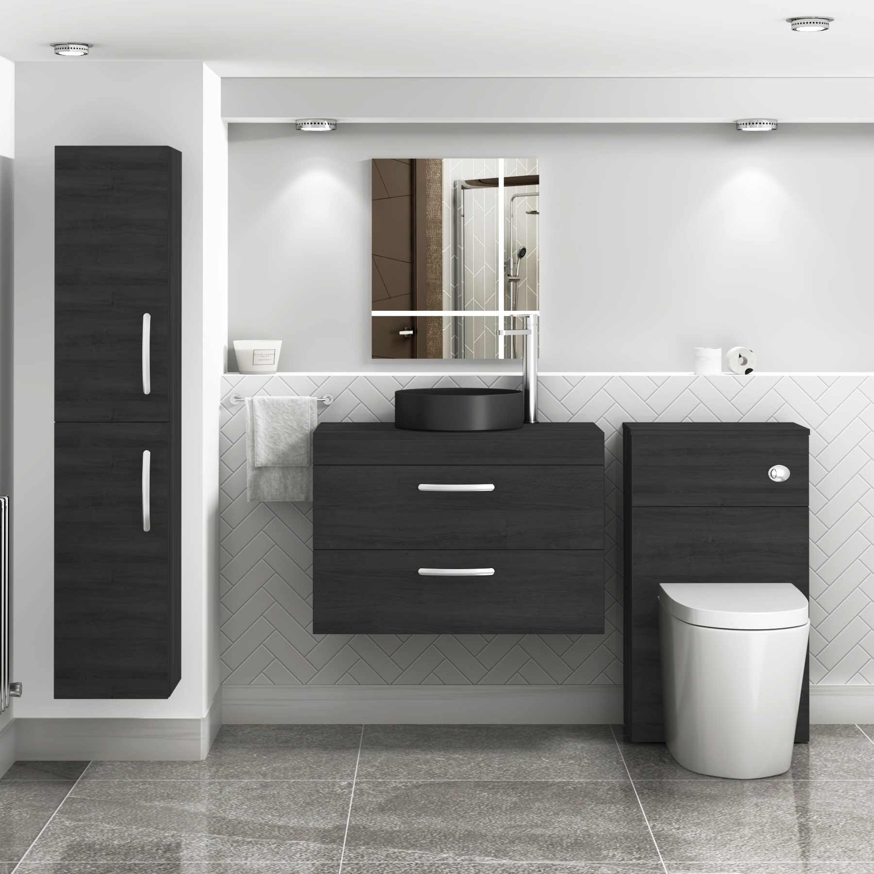 Turin 800mm Wall Hung Vanity Unit 2 Drawer Hale Black & optional Countertop Basin 