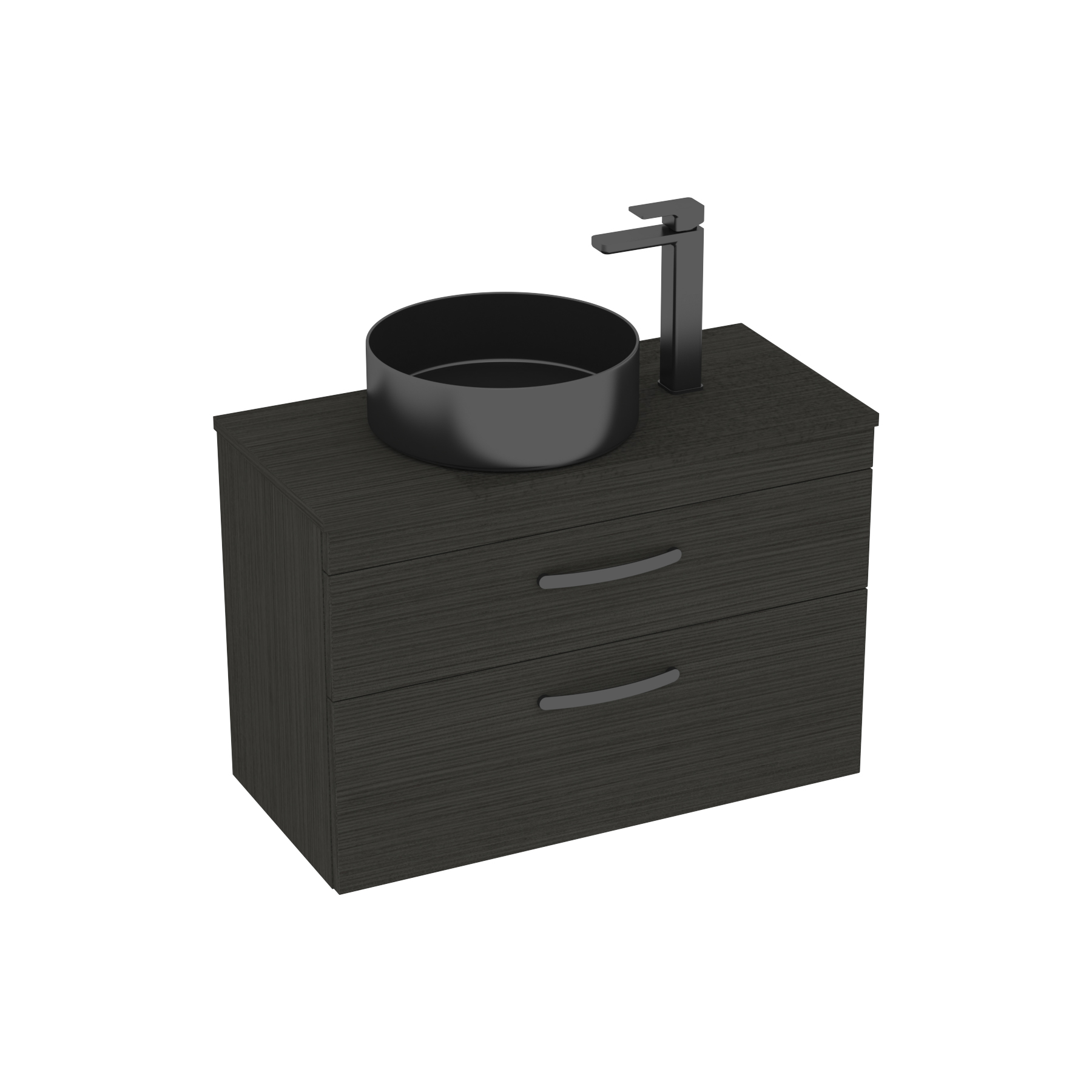 800mm Wall Hung Vanity Unit 2 Drawer Hale Black & Art Round Countertop Basin 