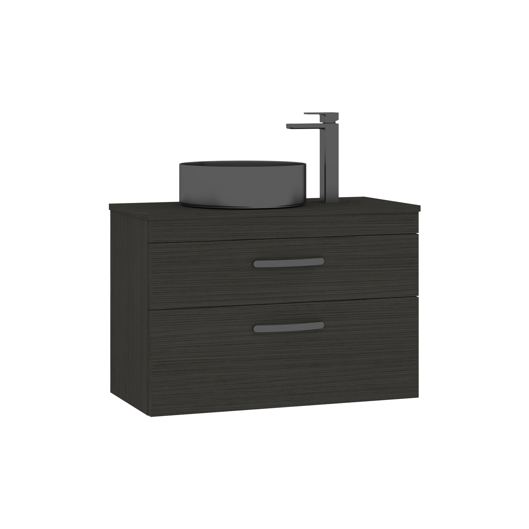800mm Wall Hung Vanity Unit 2 Drawer Hale Black & Art Round Countertop Basin 