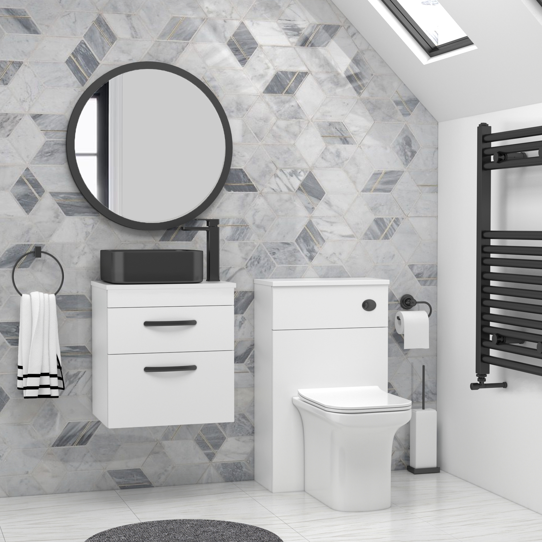 500mm Wall Hung Vanity Unit 2 Drawer Gloss White & optional Countertop Basin