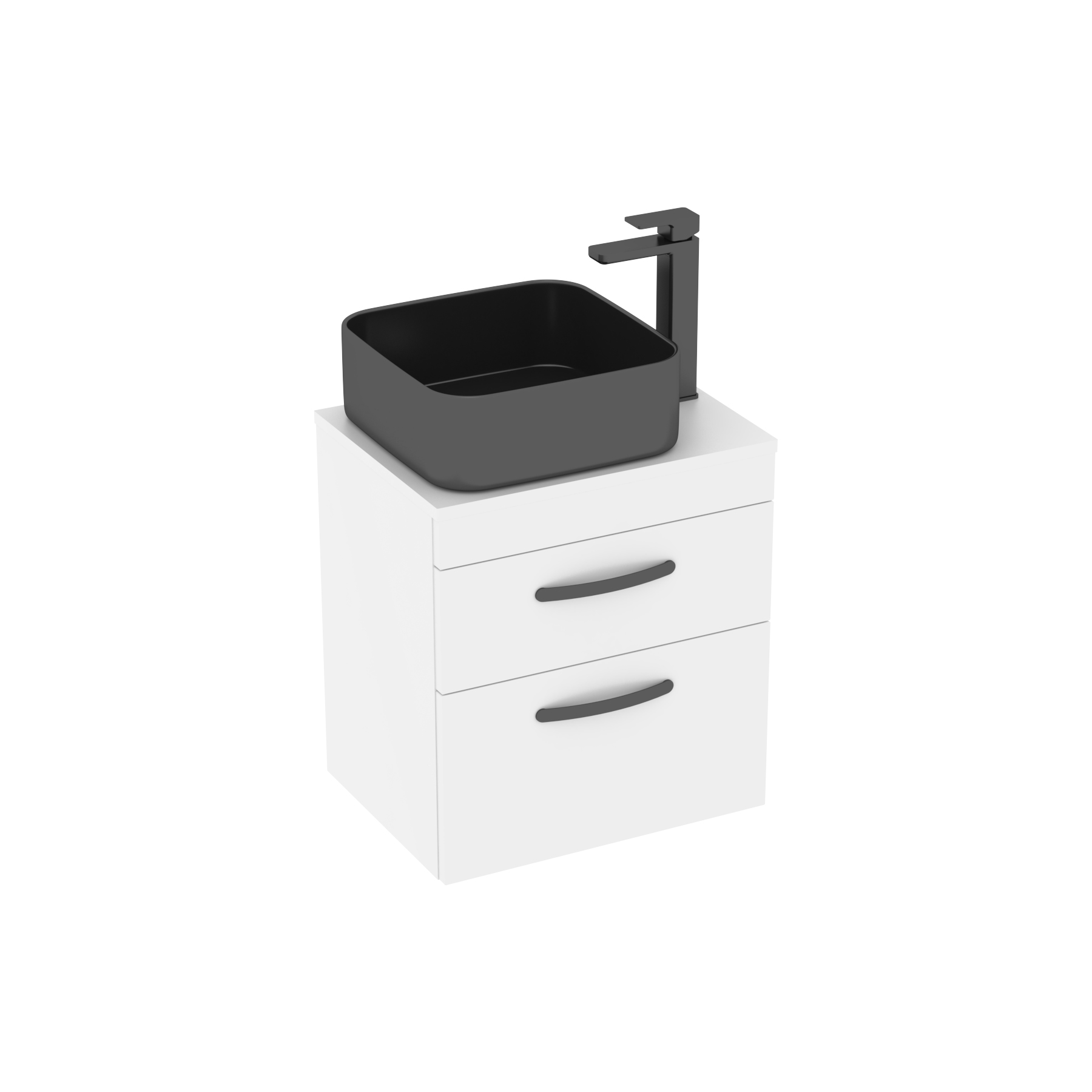 500mm Wall Hung Vanity Unit 2 Drawer Gloss White & Art Square Countertop Basin 