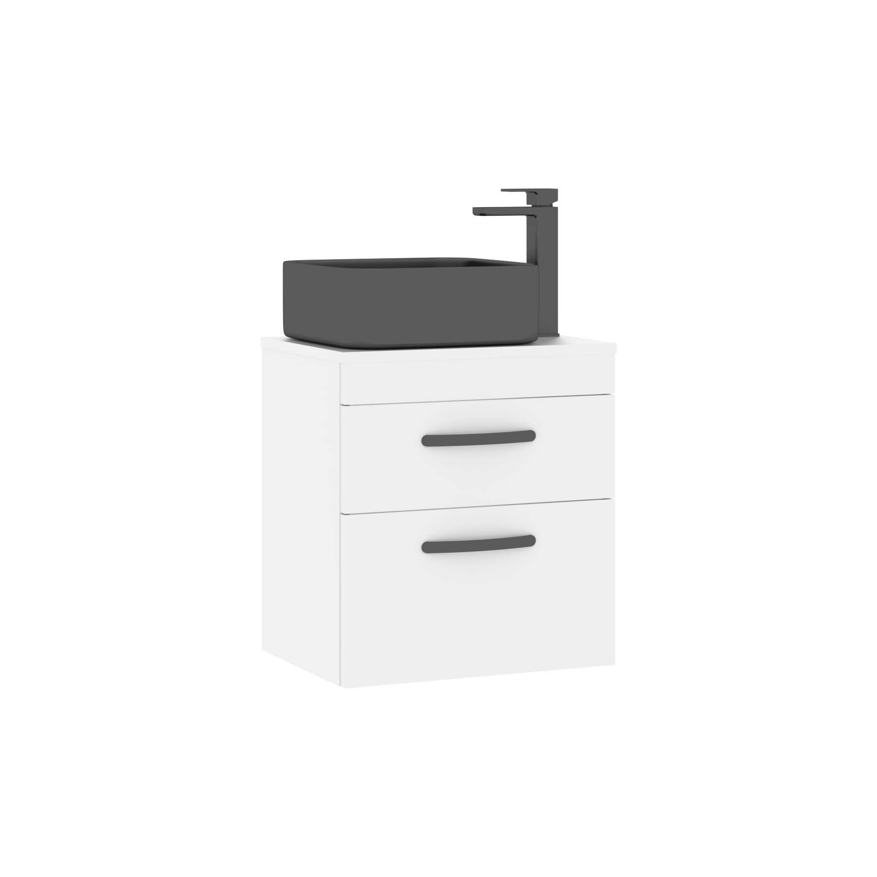 500mm Wall Hung Vanity Unit 2 Drawer Gloss White & Art Square Countertop Basin 