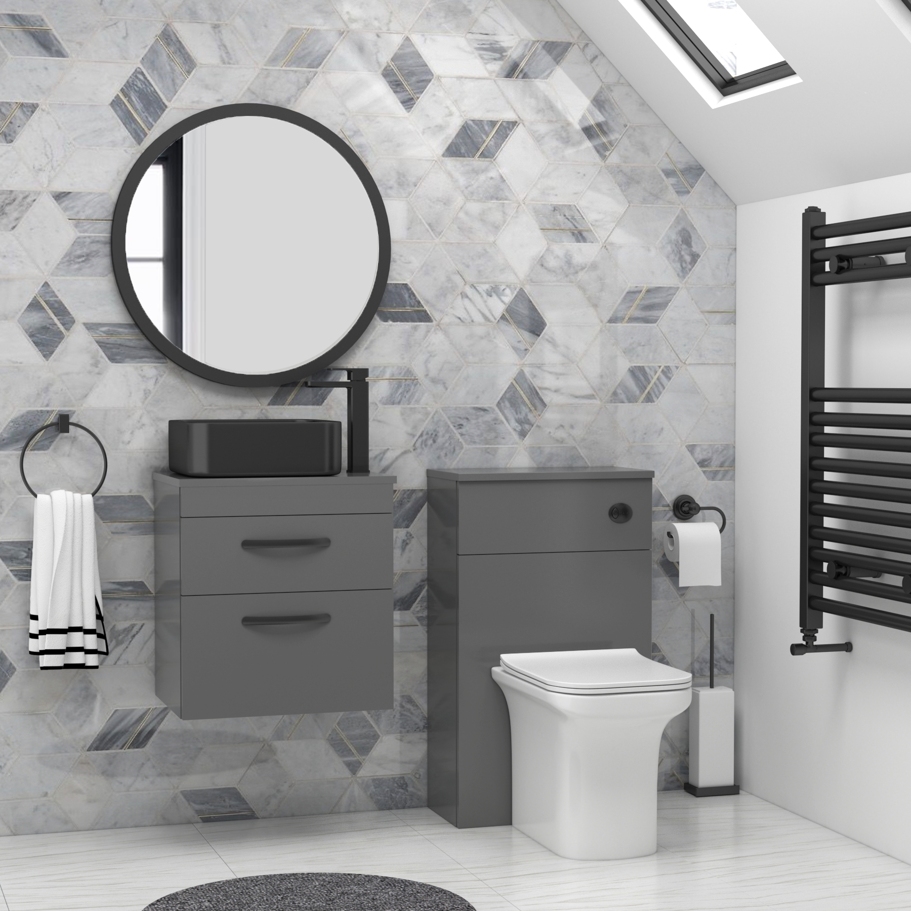 500mm Wall Hung Vanity Unit 2 Drawer Indigo Grey Gloss & optional Countertop Basin 