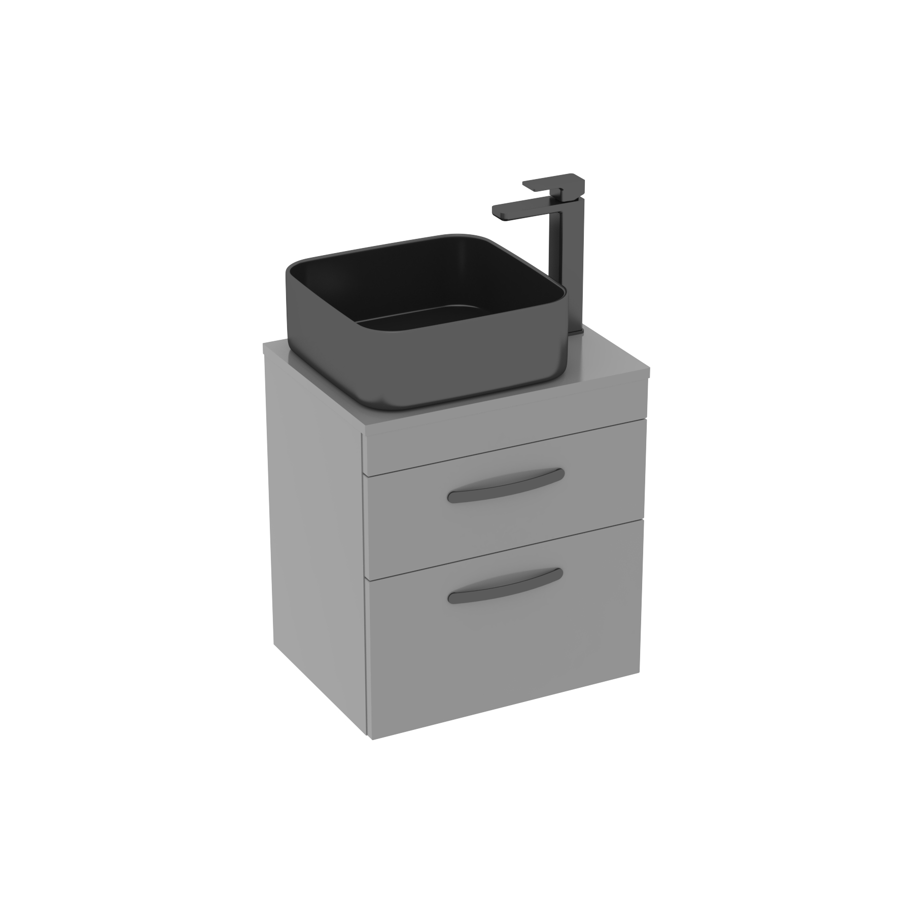 500mm Wall Hung Vanity Unit 2 Drawer Indigo Grey Gloss & Art Square Countertop Basin 