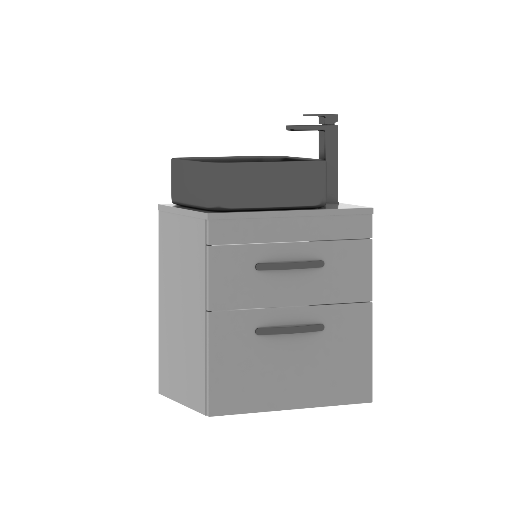 500mm Wall Hung Vanity Unit 2 Drawer Indigo Grey Gloss & Art Square Countertop Basin 