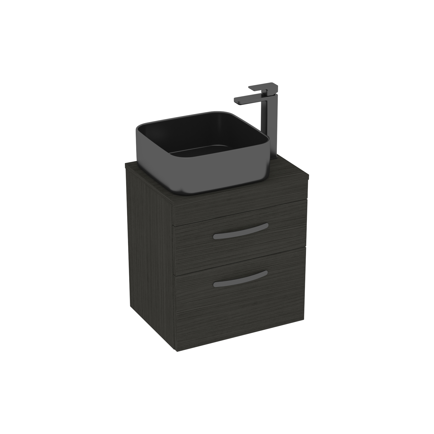 500mm Wall Hung Vanity Unit 2 Drawer Hale Black & Art Square Countertop Basin 