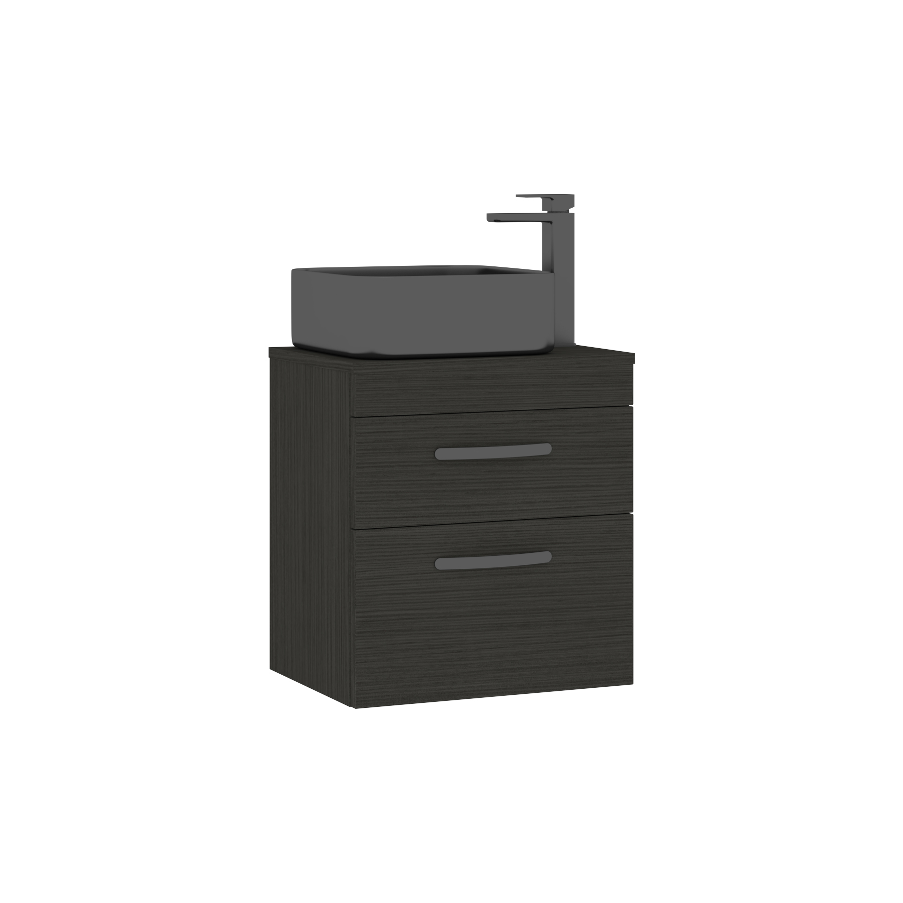500mm Wall Hung Vanity Unit 2 Drawer Hale Black & Art Square Countertop Basin 