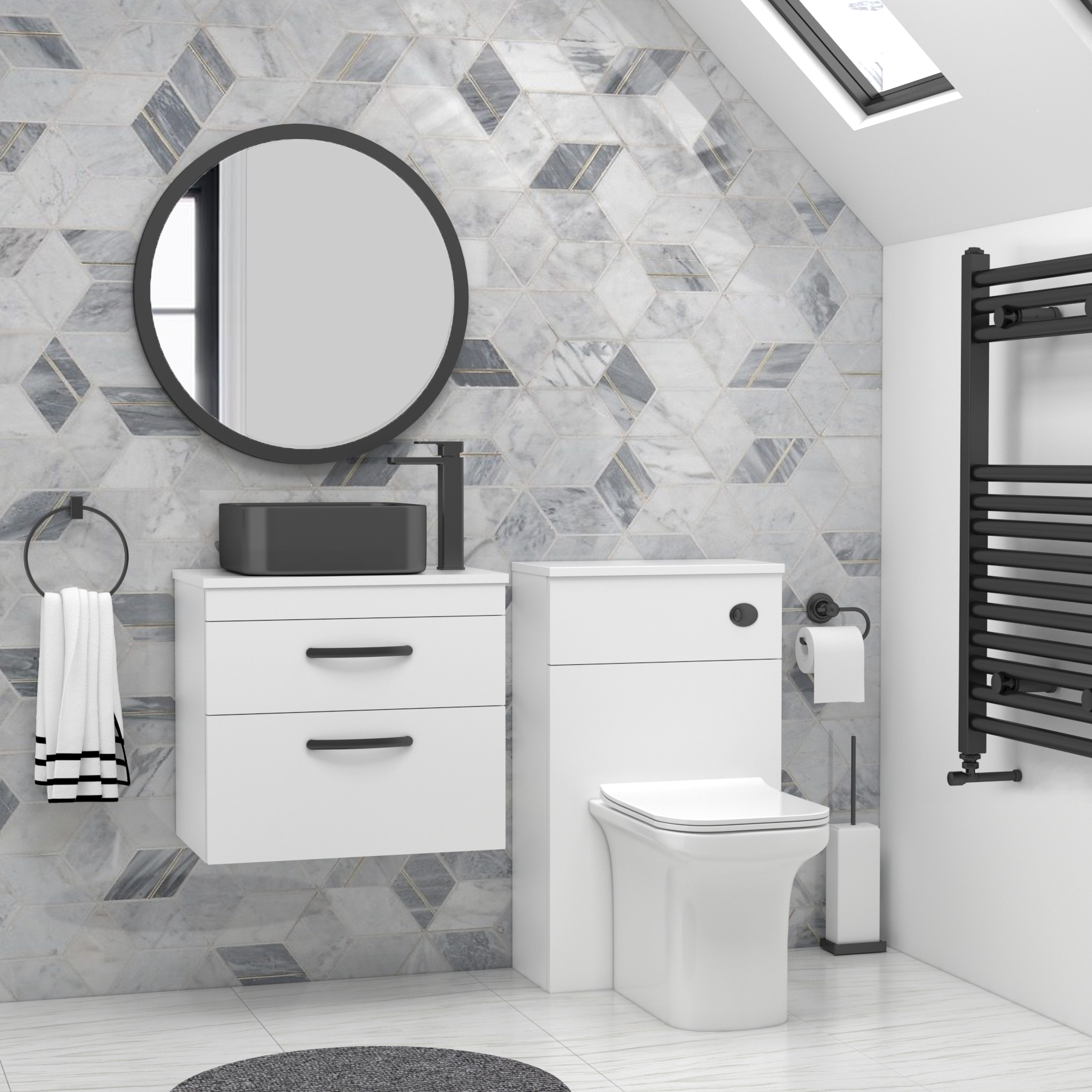 600mm Wall Hung Vanity Unit 2 Drawer Gloss White & optional Countertop Basin
