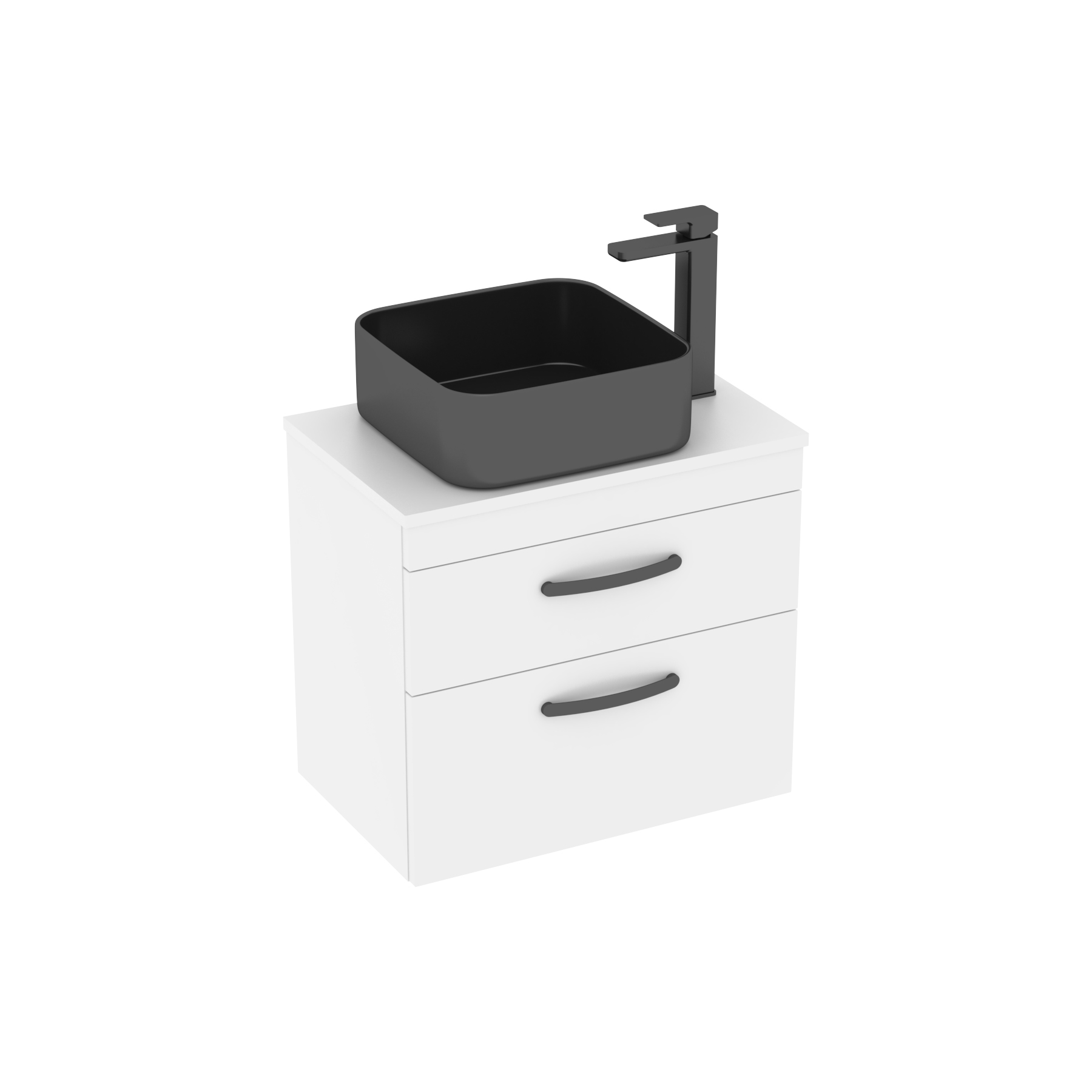 600mm Wall Hung Vanity Unit 2 Drawer Gloss White & Art Square Countertop Basin 