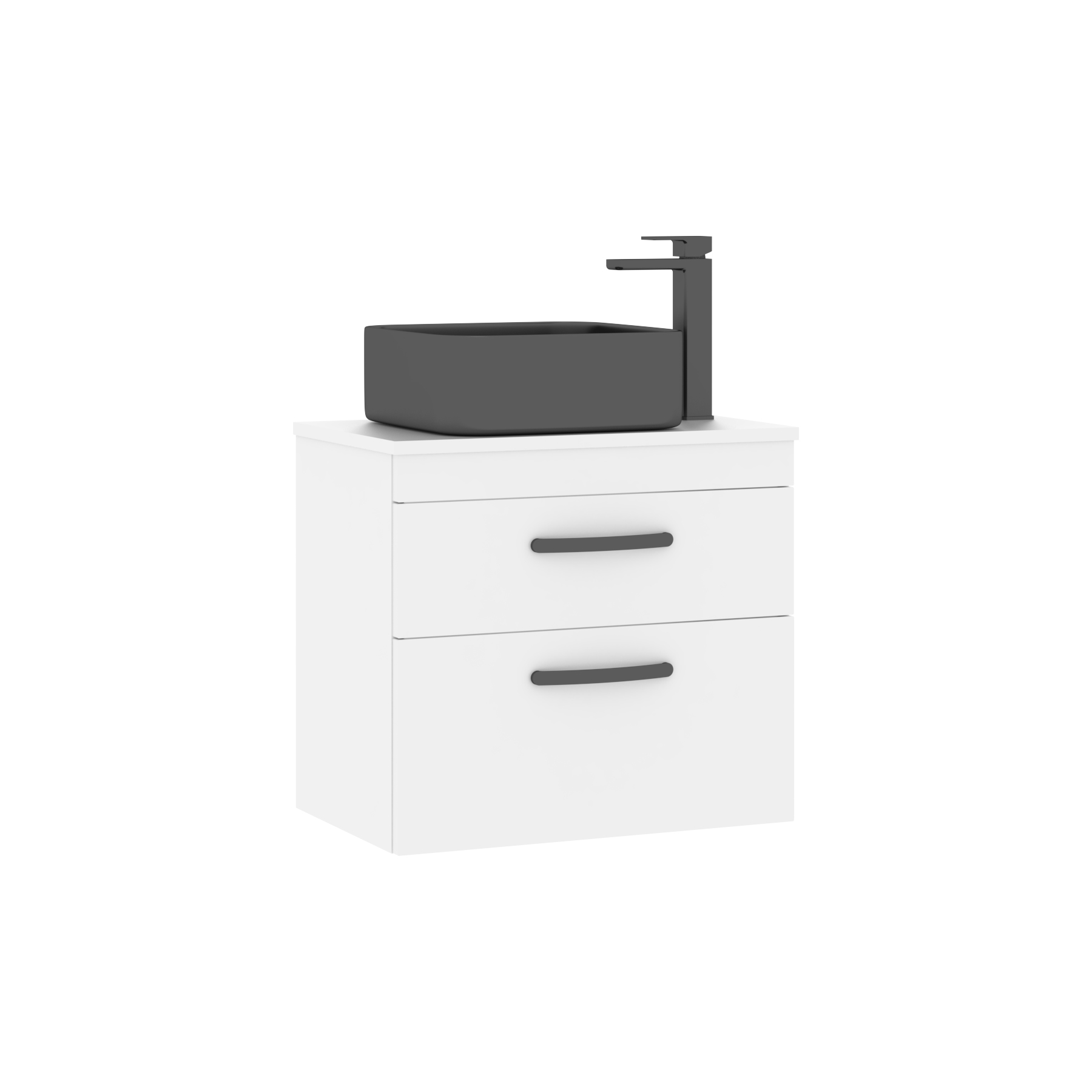 600mm Wall Hung Vanity Unit 2 Drawer Gloss White & Art Square Countertop Basin 