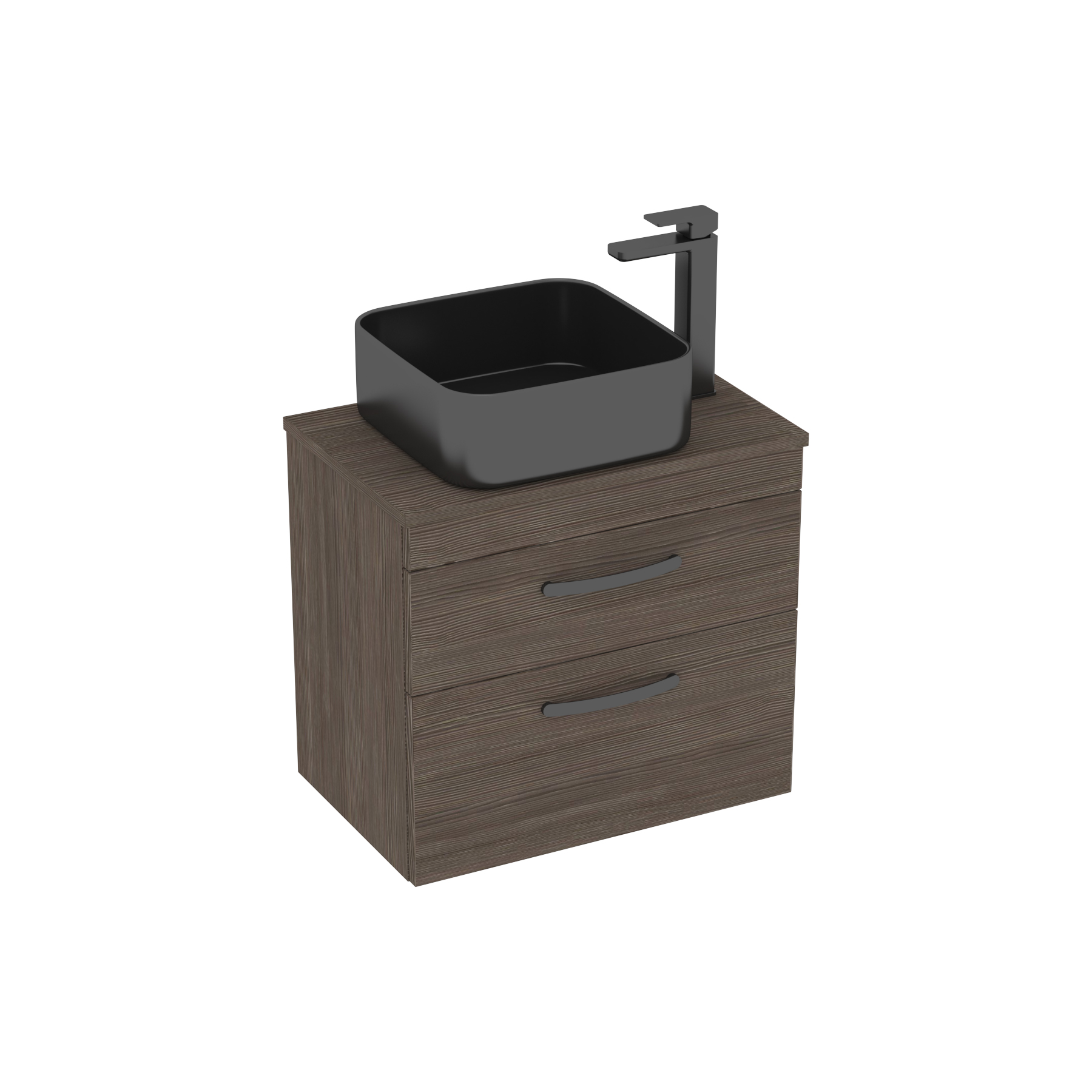 600mm Wall Hung Vanity Unit 2 Drawer Grey Elm & Art Square Countertop Basin 