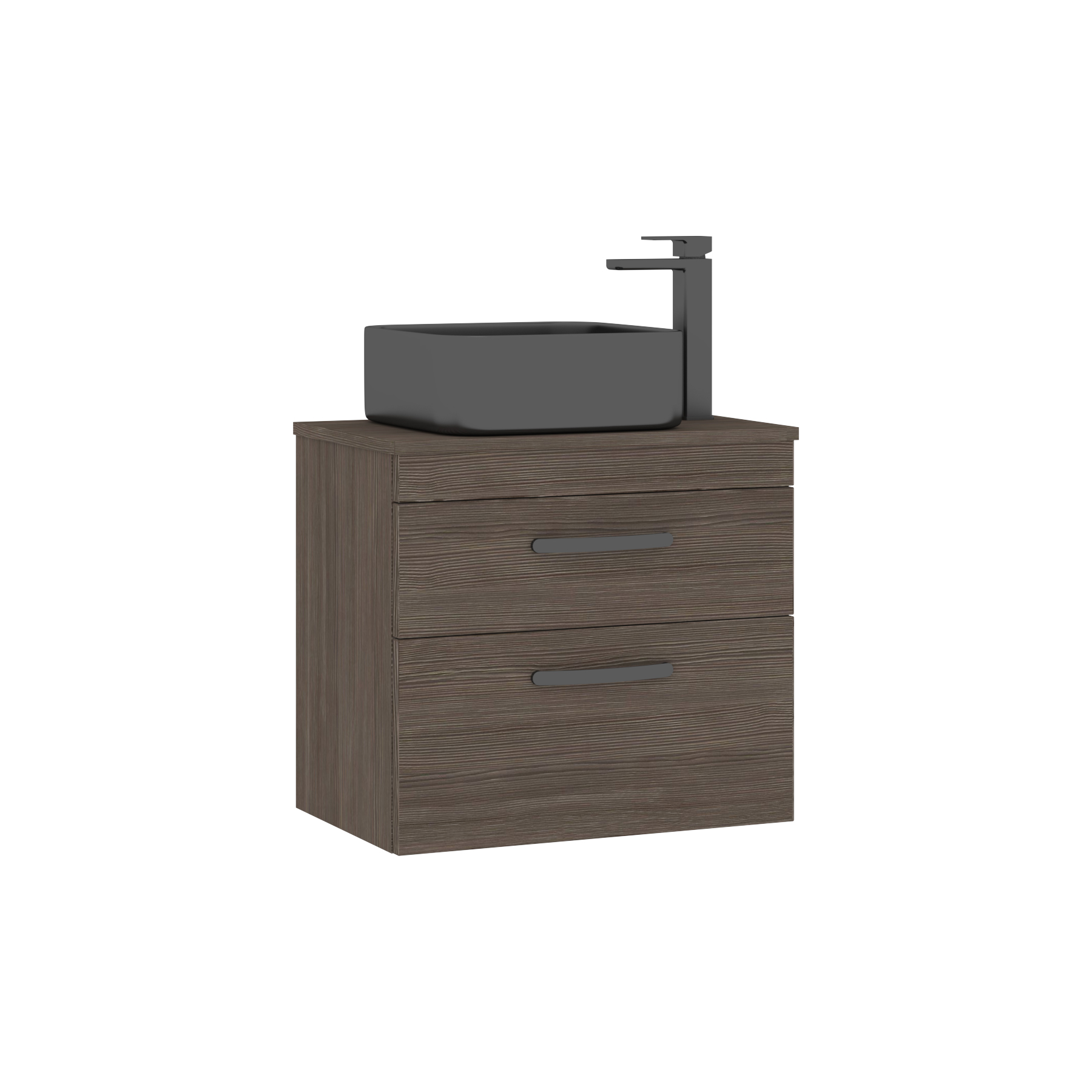 600mm Wall Hung Vanity Unit 2 Drawer Grey Elm & Art Square Countertop Basin 