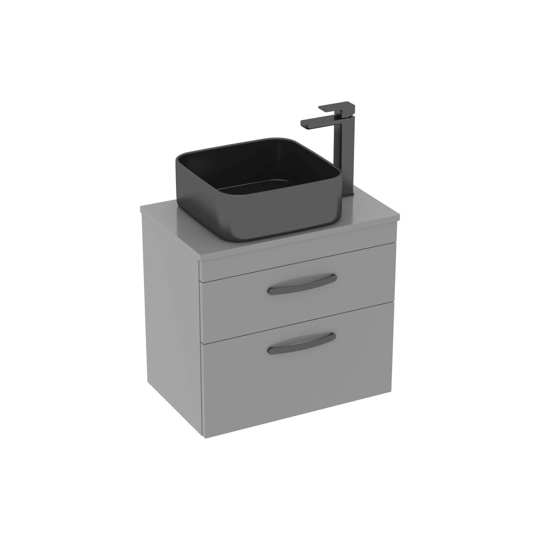 600mm Wall Hung Vanity Unit 2 Drawer Indigo Grey Gloss & Art Square Countertop Basin 