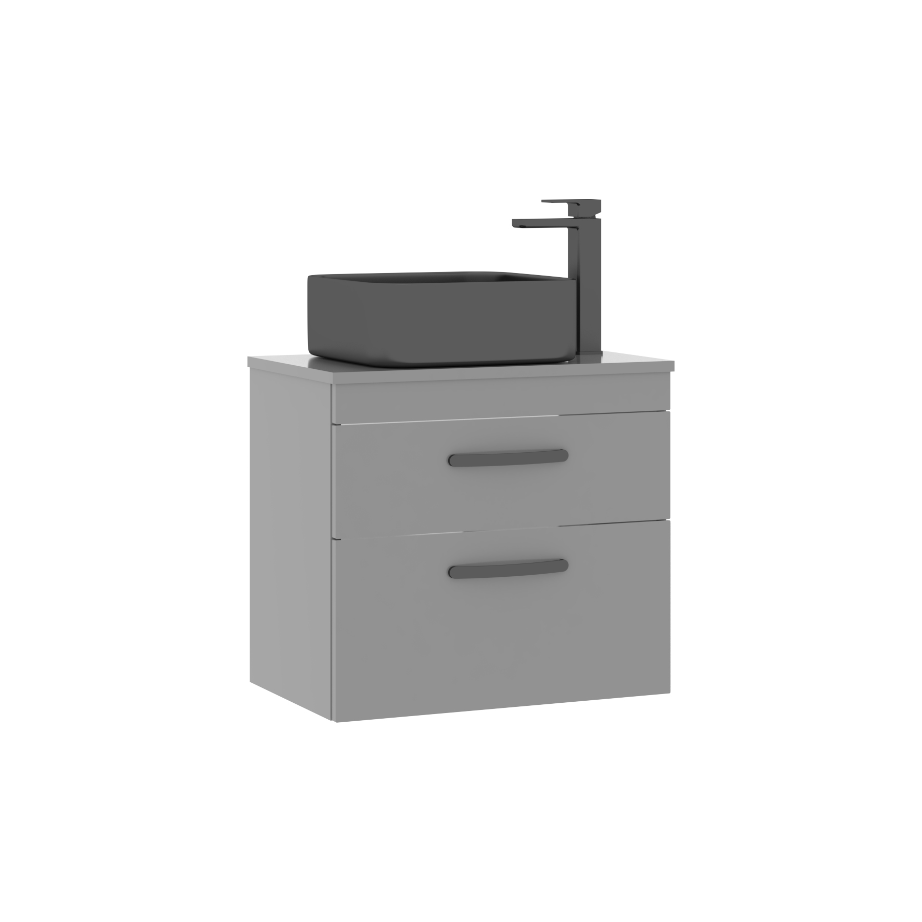 600mm Wall Hung Vanity Unit 2 Drawer Indigo Grey Gloss & Art Square Countertop Basin 