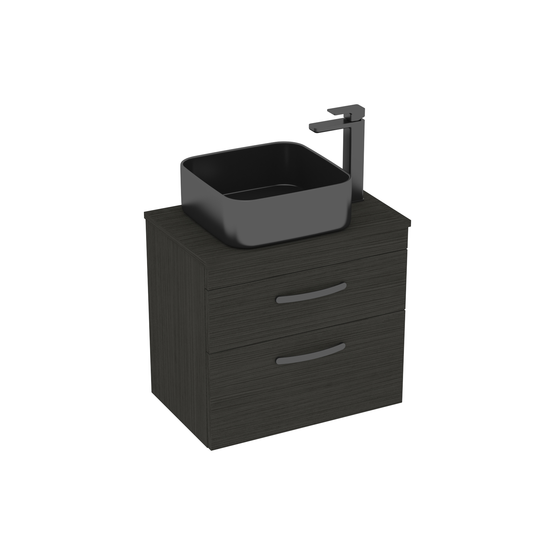 600mm Wall Hung Vanity Unit 2 Drawer Hale Black & Art Square Countertop Basin 