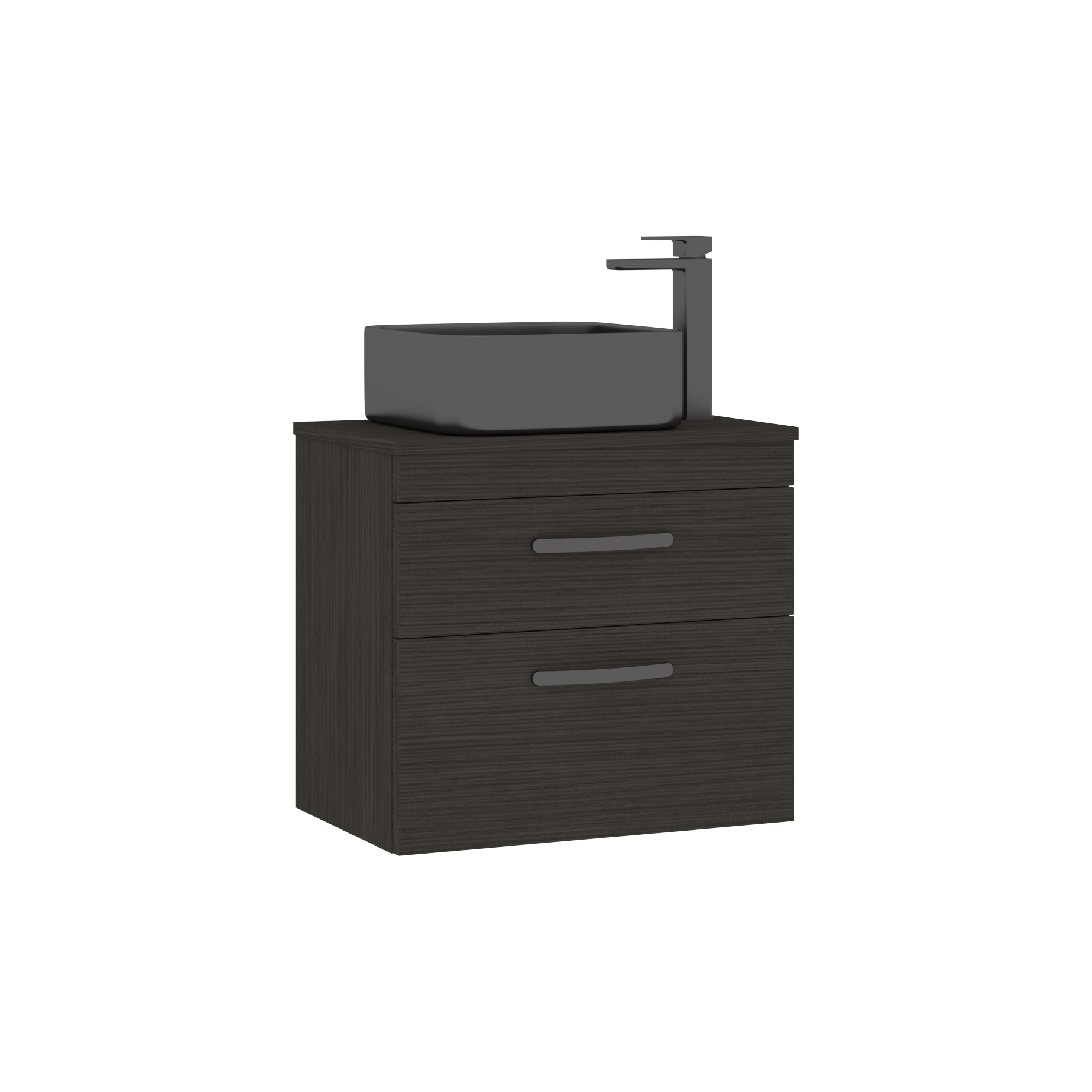 600mm Wall Hung Vanity Unit 2 Drawer Hale Black & Art Square Countertop Basin 