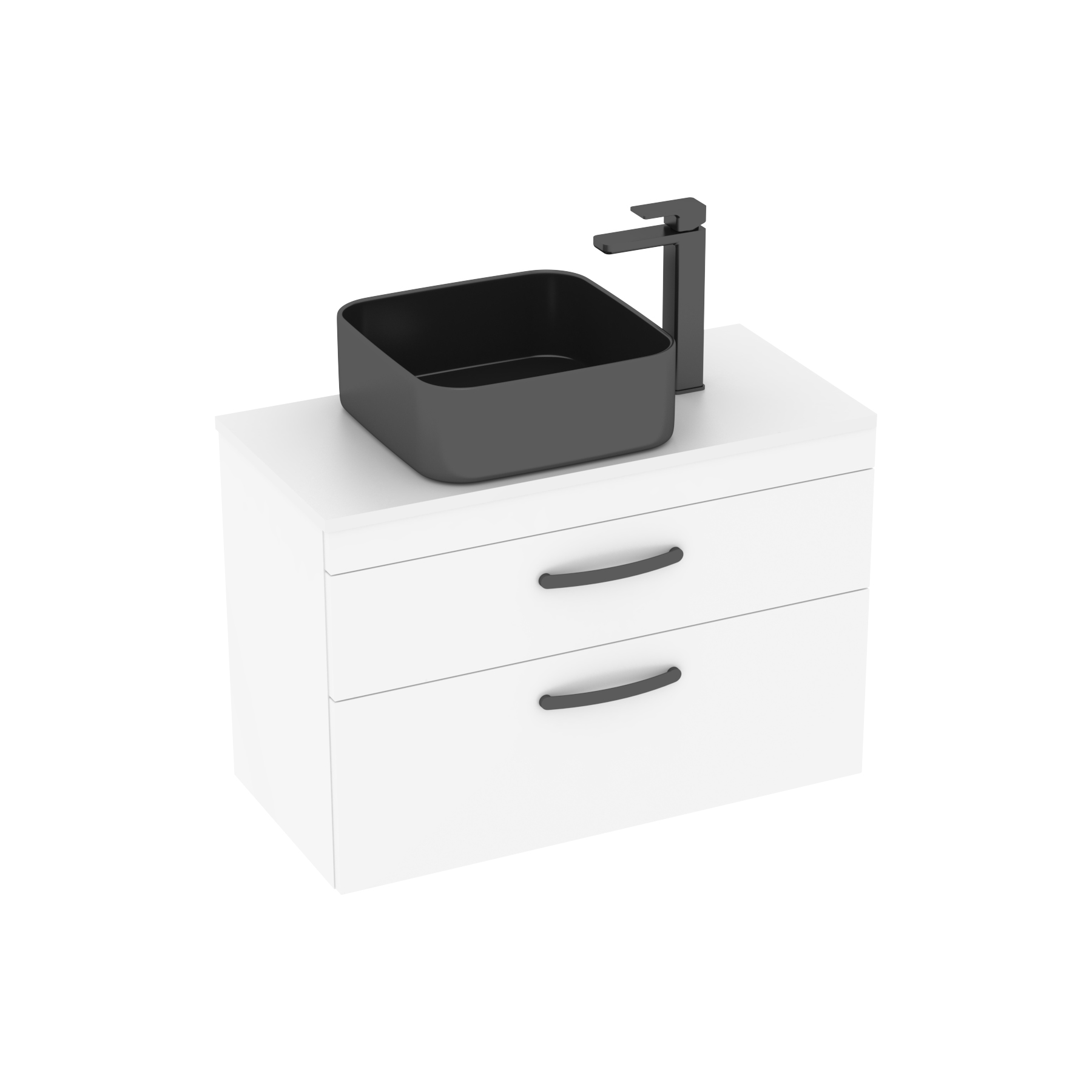 800mm Wall Hung Vanity Unit 2 Drawer Gloss White & Art Square Countertop Basin 