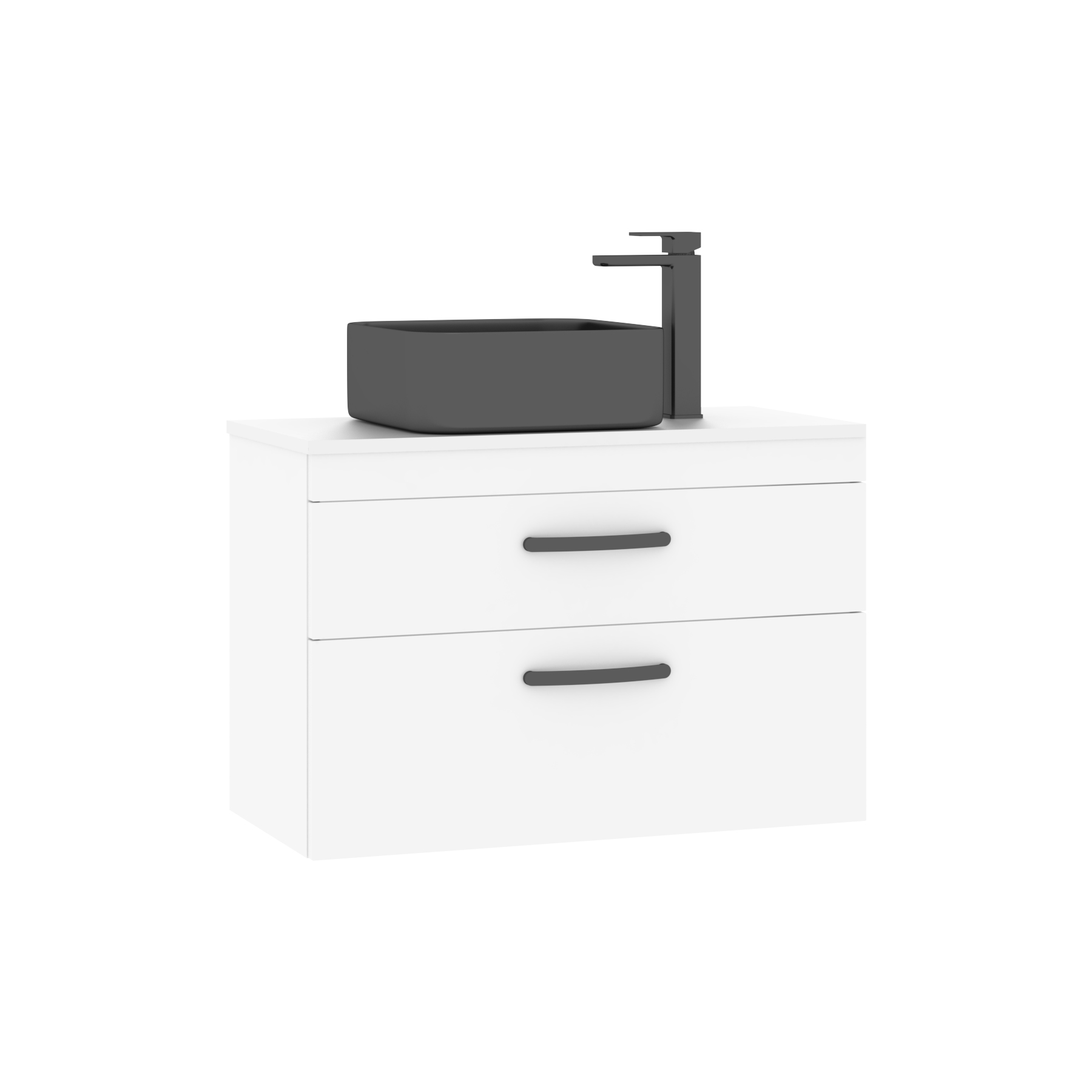 800mm Wall Hung Vanity Unit 2 Drawer Gloss White & Art Square Countertop Basin 