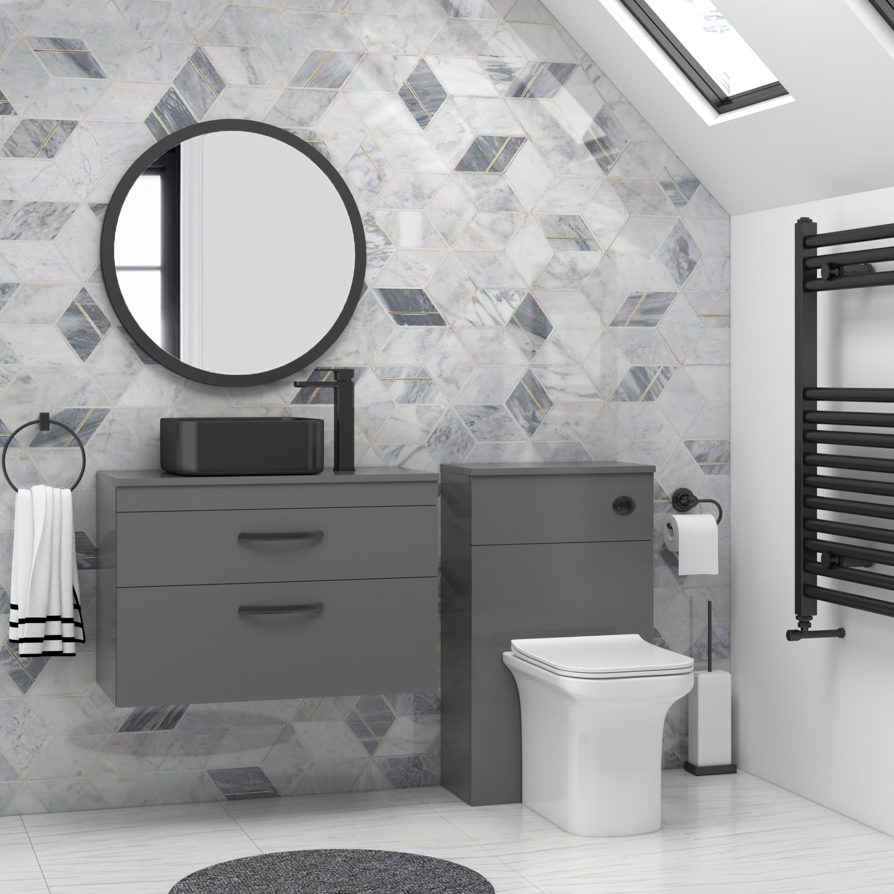 Turin 800mm Wall Hung Vanity Unit 2 Drawer Indigo Grey Gloss & optional Countertop Basin 
