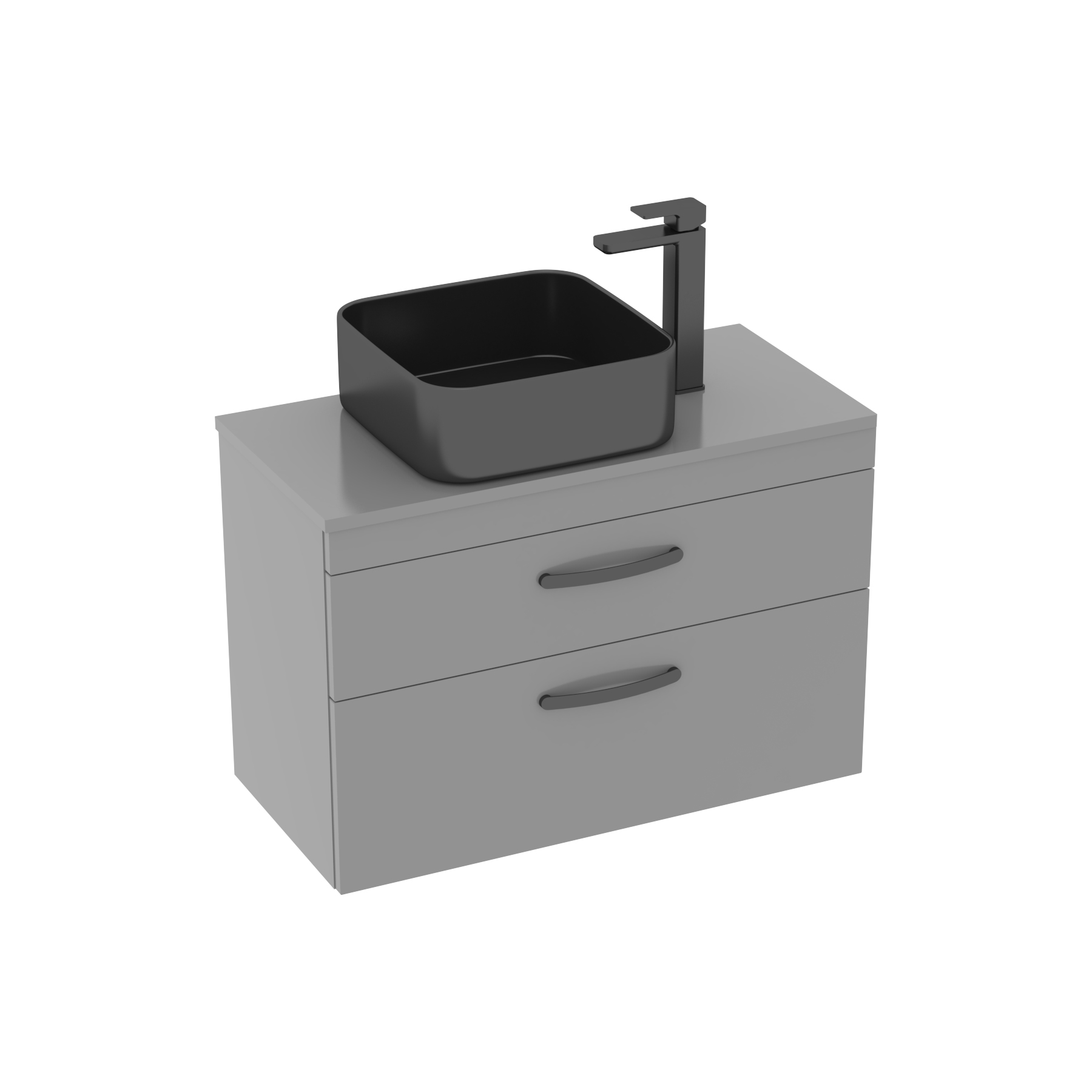 800mm Wall Hung Vanity Unit 2 Drawer Indigo Grey Gloss & Art Square Countertop Basin 
