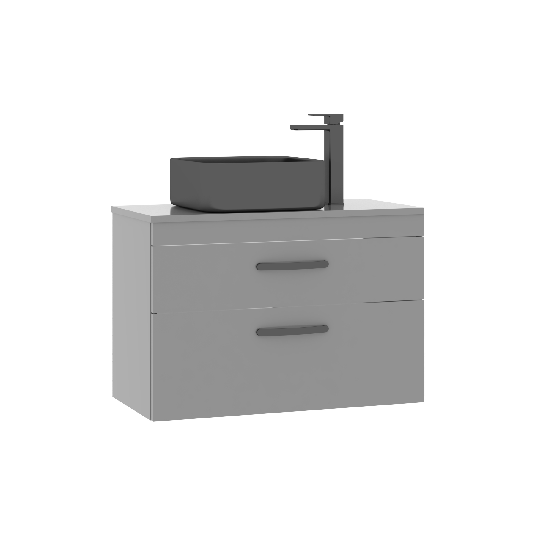 800mm Wall Hung Vanity Unit 2 Drawer Indigo Grey Gloss & Art Square Countertop Basin 