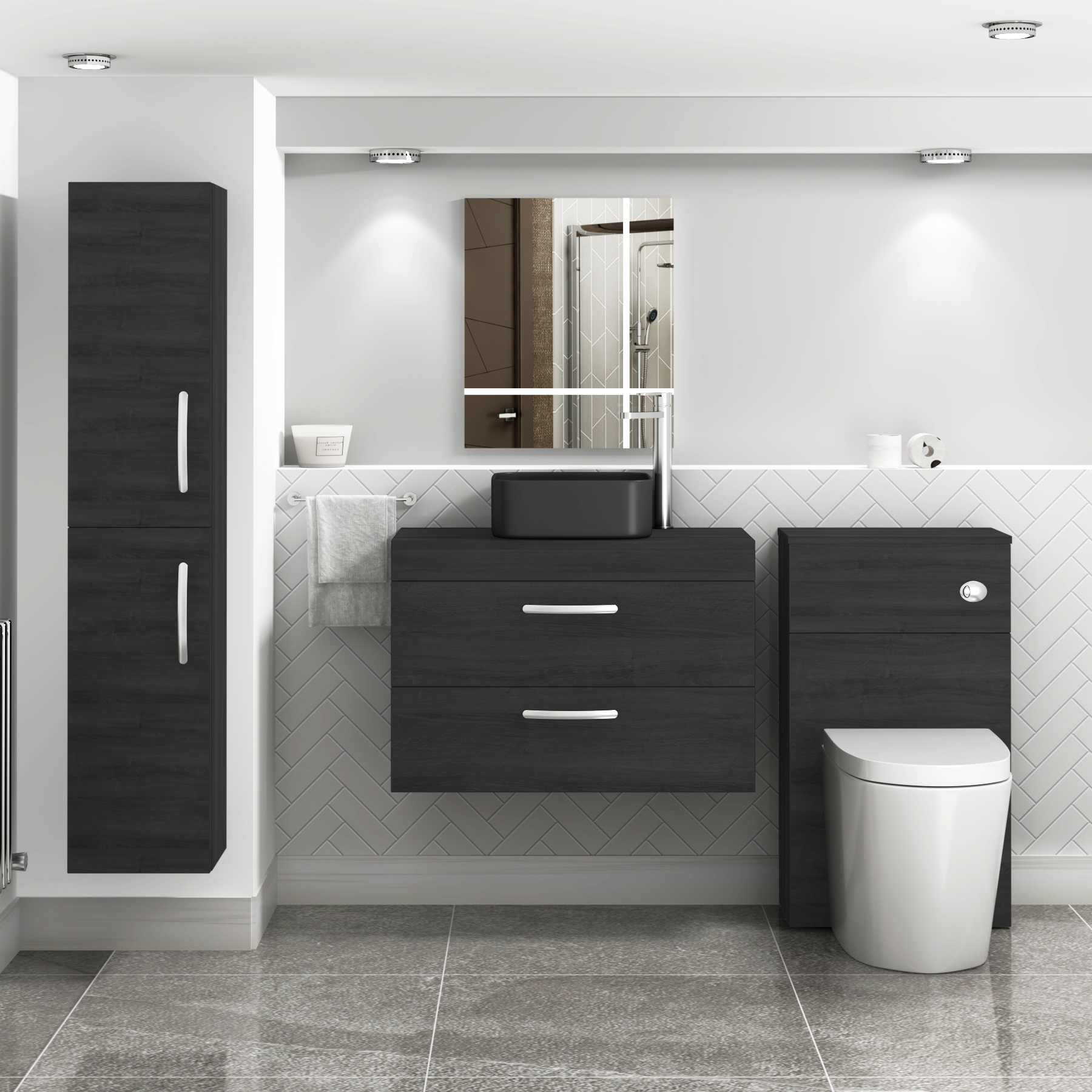 Turin 800mm Wall Hung Vanity Unit 2 Drawer Hale Black & optional Countertop Basin 