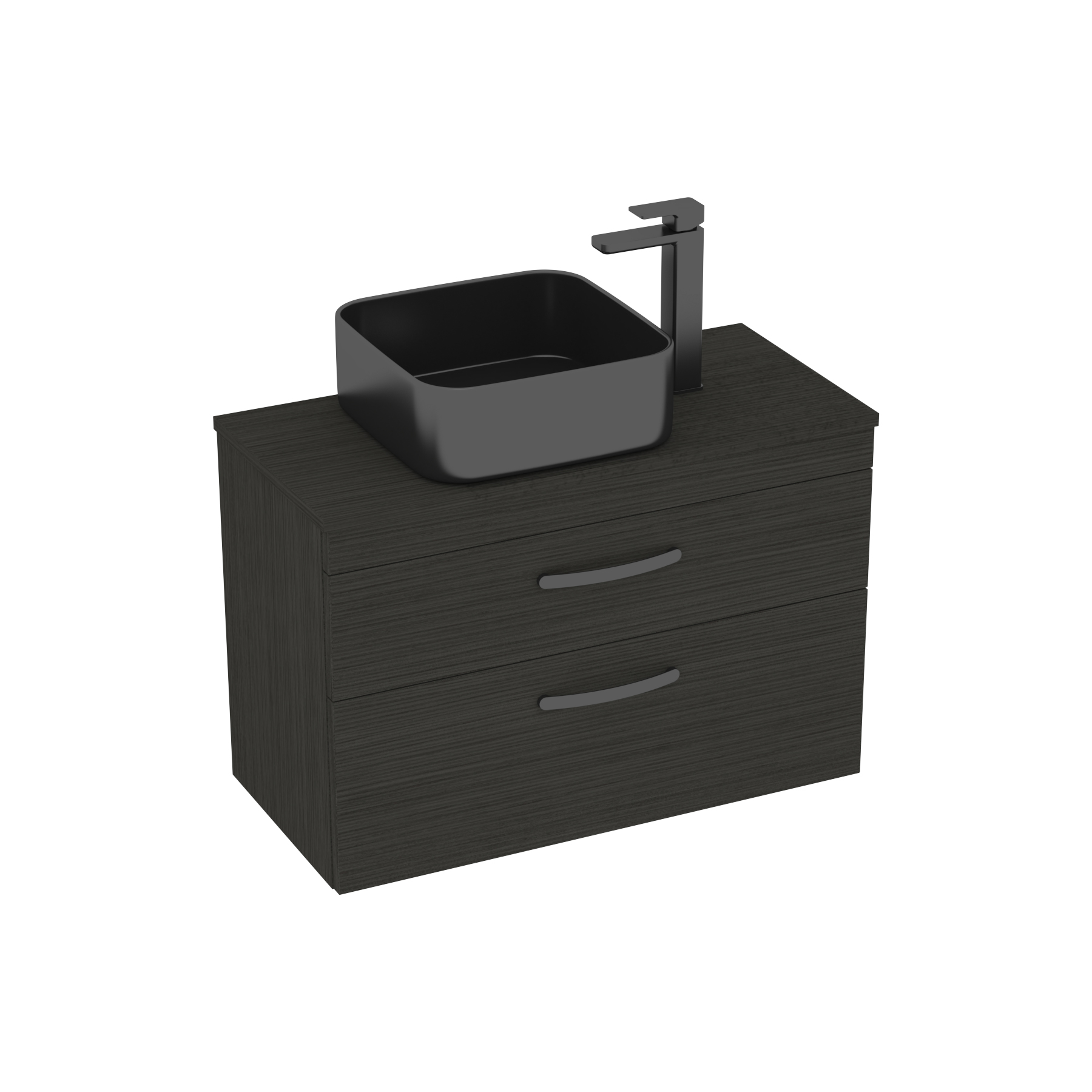 800mm Wall Hung Vanity Unit 2 Drawer Hale Black & Art Square Countertop Basin 