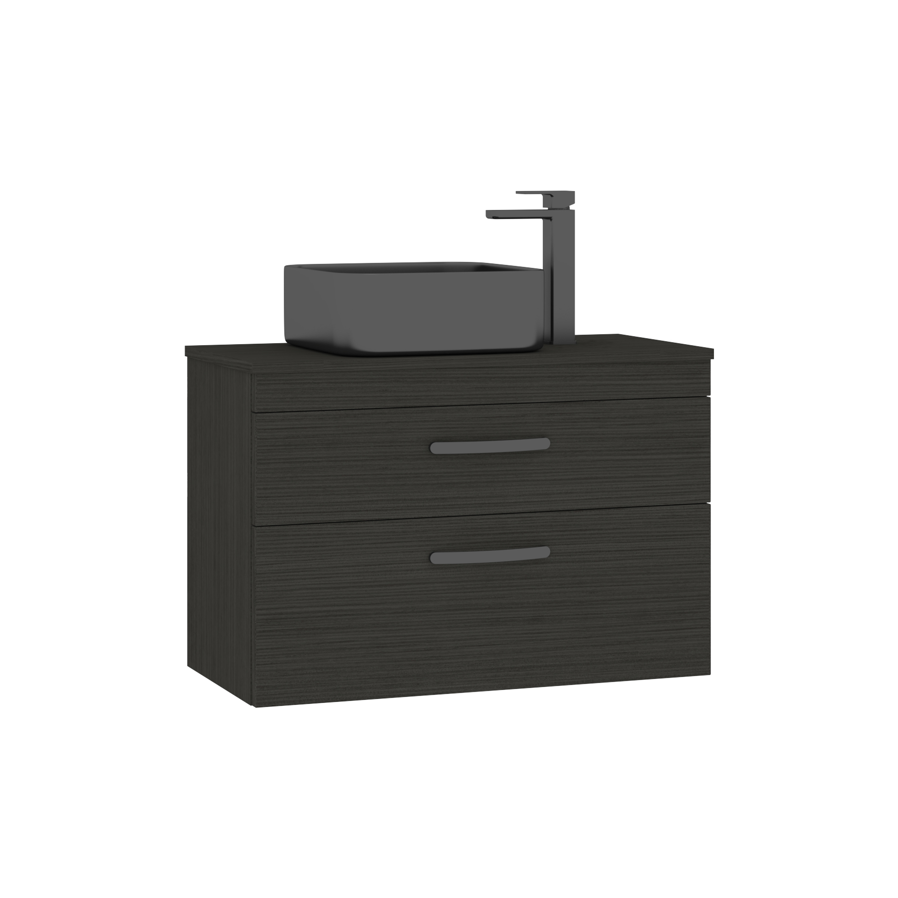 800mm Wall Hung Vanity Unit 2 Drawer Hale Black & Art Square Countertop Basin 