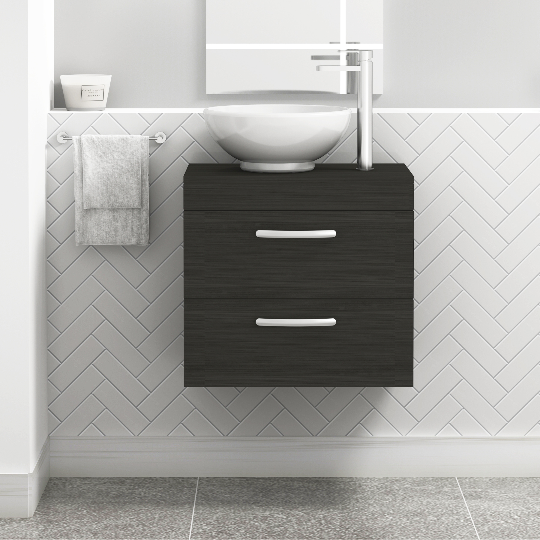 Turin 600mm Wall Hung Vanity Unit 2 Drawer Matt Black & Various Countertop Basins