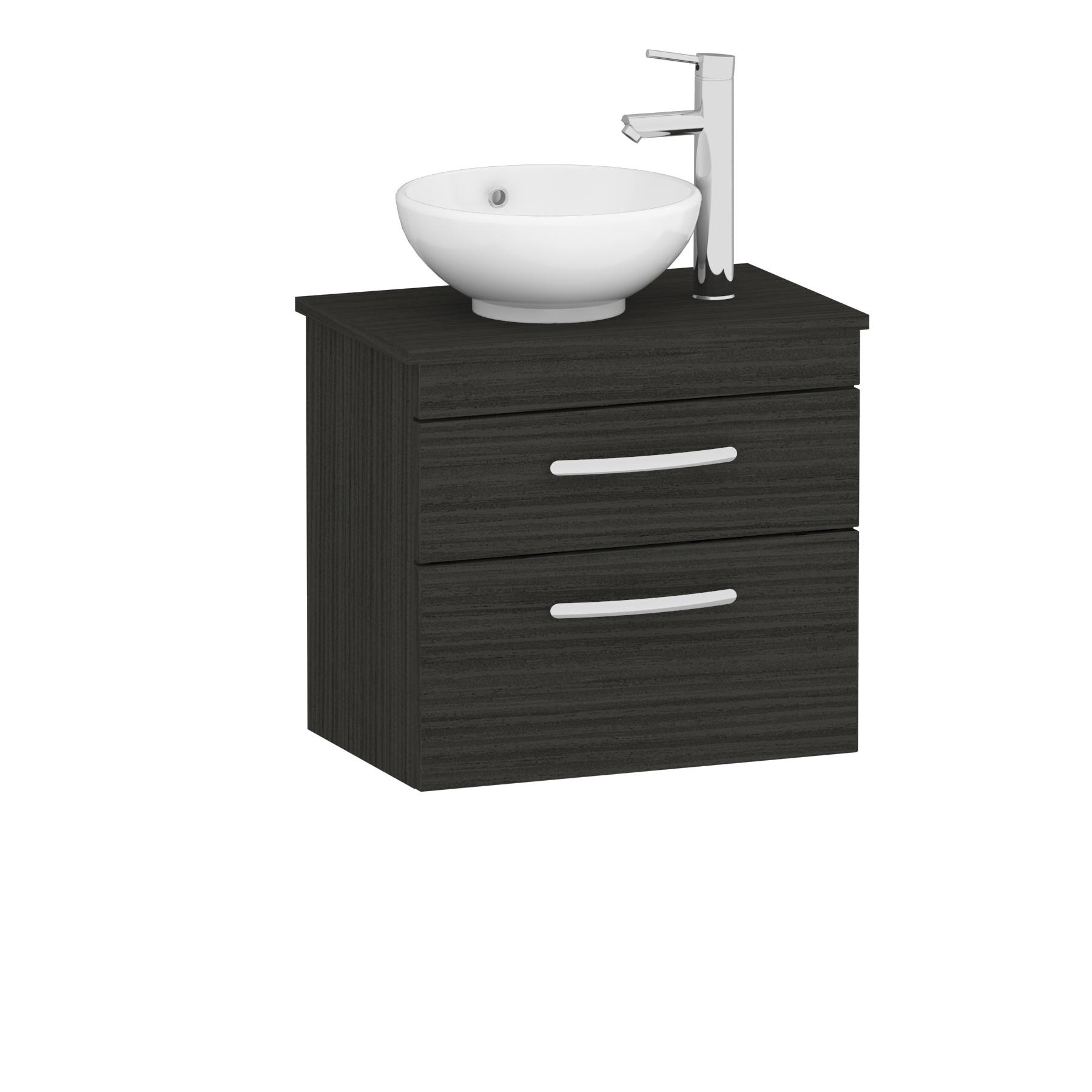600mm Wall Hung Vanity Unit 2 Drawer Hale Black & Breeze Countertop Basin 