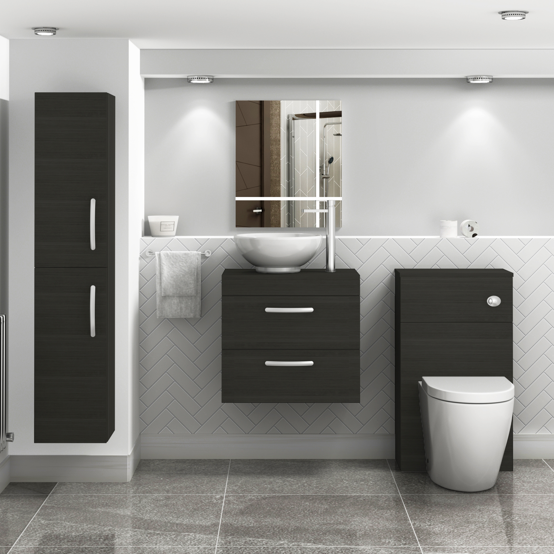 500/600/800mm Wall Hung Vanity Unit 2-Drawer Hale Black & Breeze Countertop Basin - Various Sizes