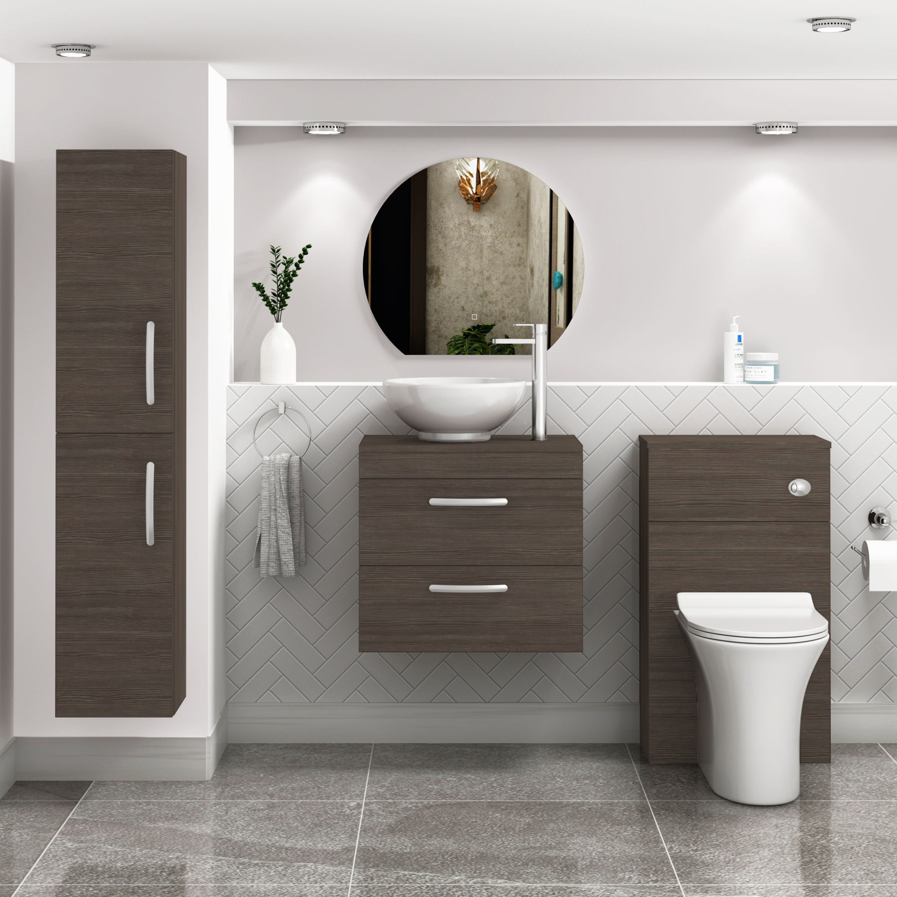 500/600/800mm Wall Hung Vanity Unit 2-Drawer Grey Elm & Breeze Countertop Basin - Various Sizes