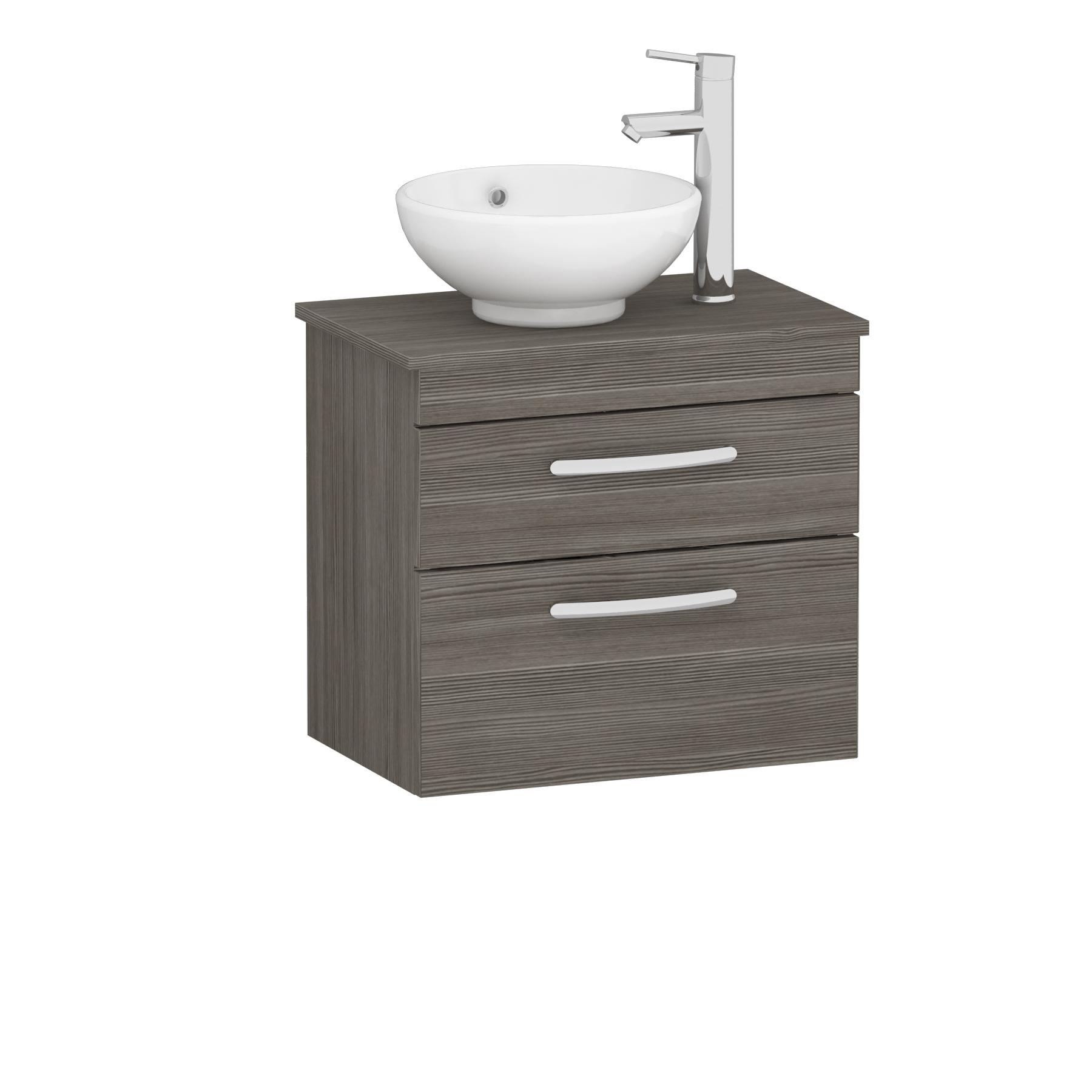 600mm Wall Hung Vanity Unit 2 Drawer Grey Elm & Breeze Countertop Basin 