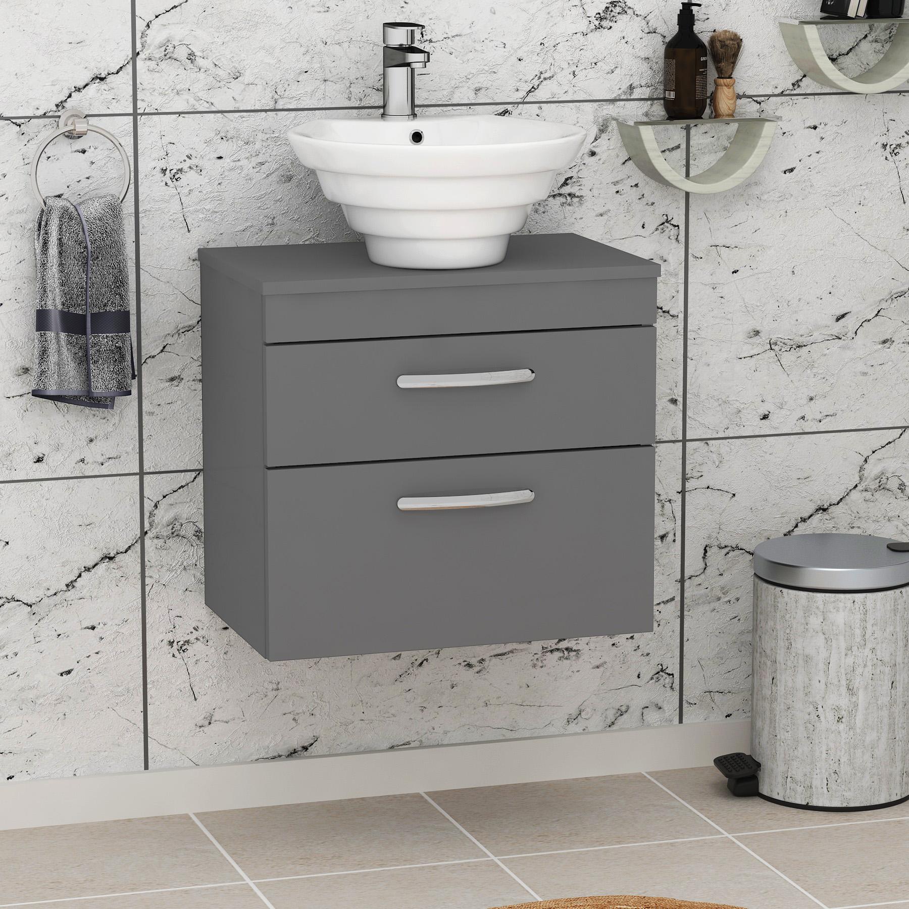 Turin 600mm Wall Hung Vanity Unit 2 Drawer Matt Green & Various Countertop Basins
