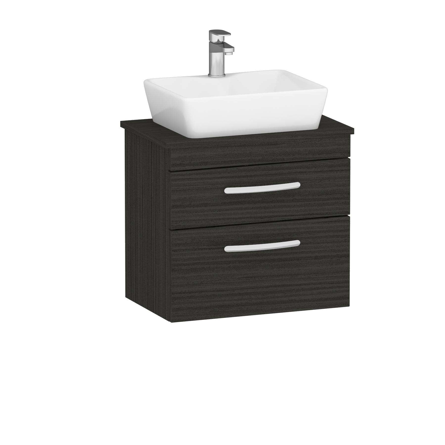 600mm Wall Hung Vanity Unit 2 Drawer Hale Black & Cube Countertop Basin 