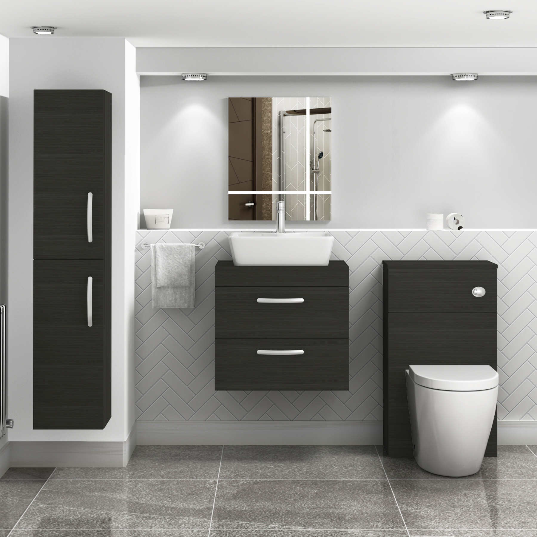 500/600/800mm Wall Hung Vanity Unit 2-Drawer Hale Black & Cube Countertop Basin - Various Sizes