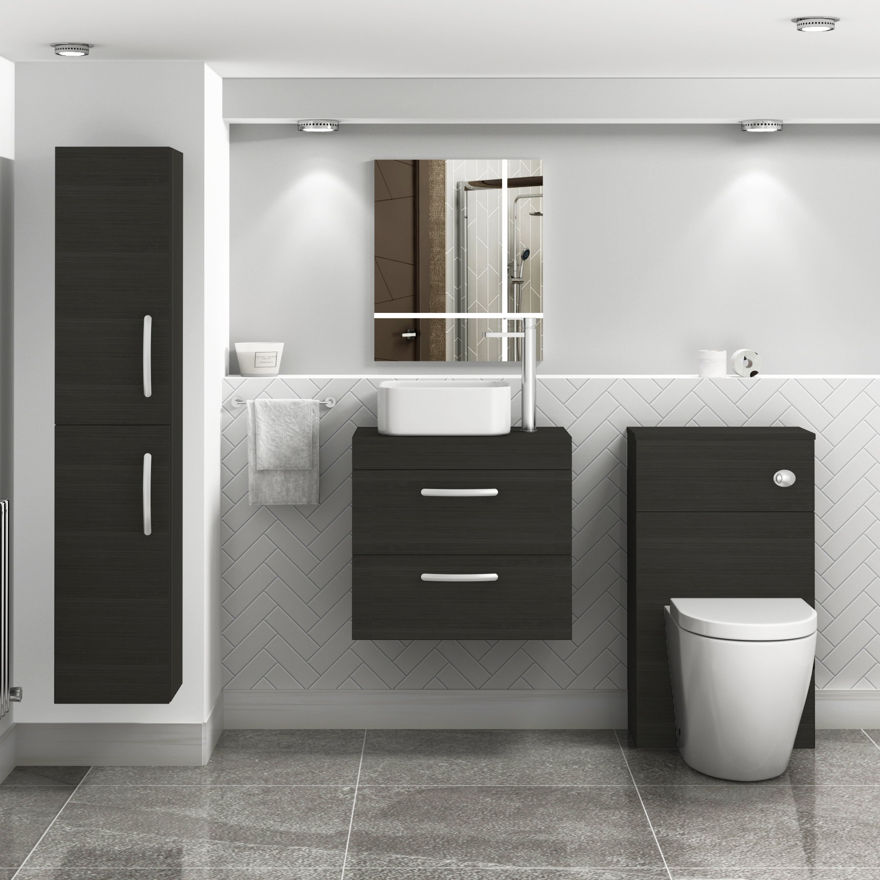 500/600/800mm Wall Hung Vanity Unit 2-Drawer Hale Black & Elena Countertop Basin - Various Sizes