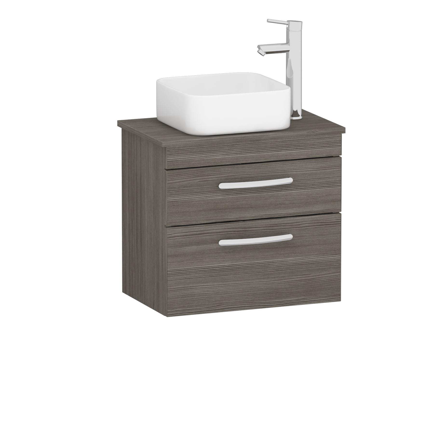 600mm Wall Hung Vanity Unit 2 Drawer Grey Elm & Elena Countertop Basin 