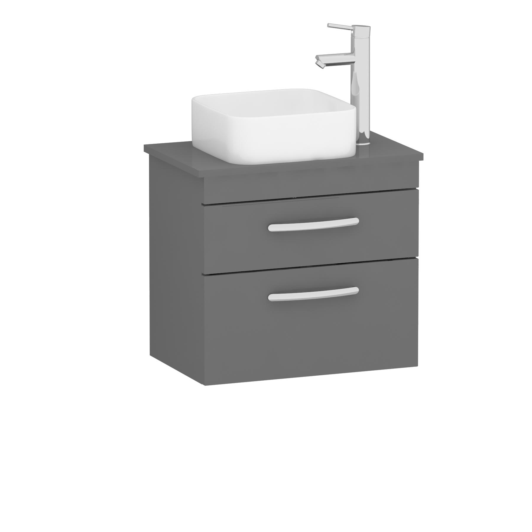 600mm Wall Hung Vanity Unit 2 Drawer Indigo Grey Gloss & Elena Countertop Basin 